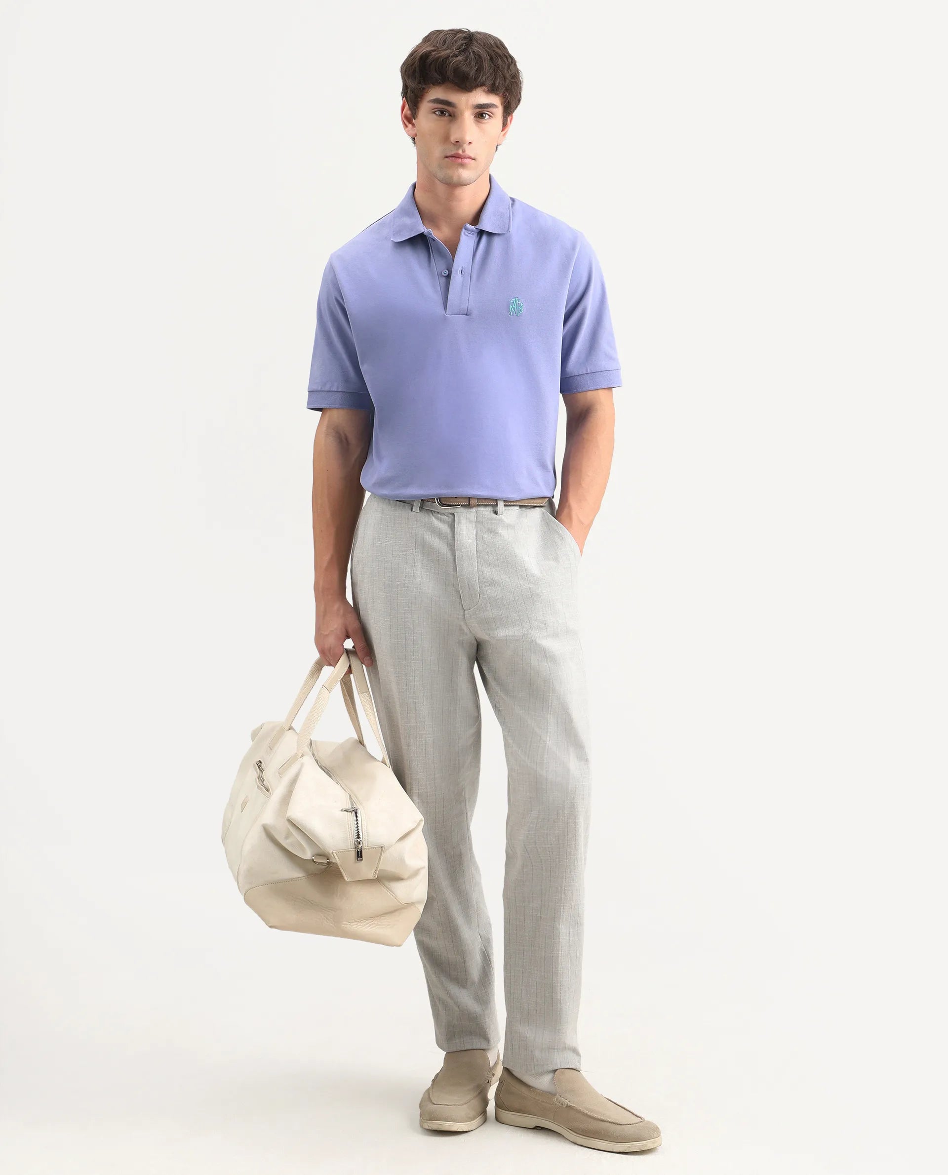 Rare Rabbit Men's Walp Purple Cotton Blend Spread Collar Regular Plain Polo