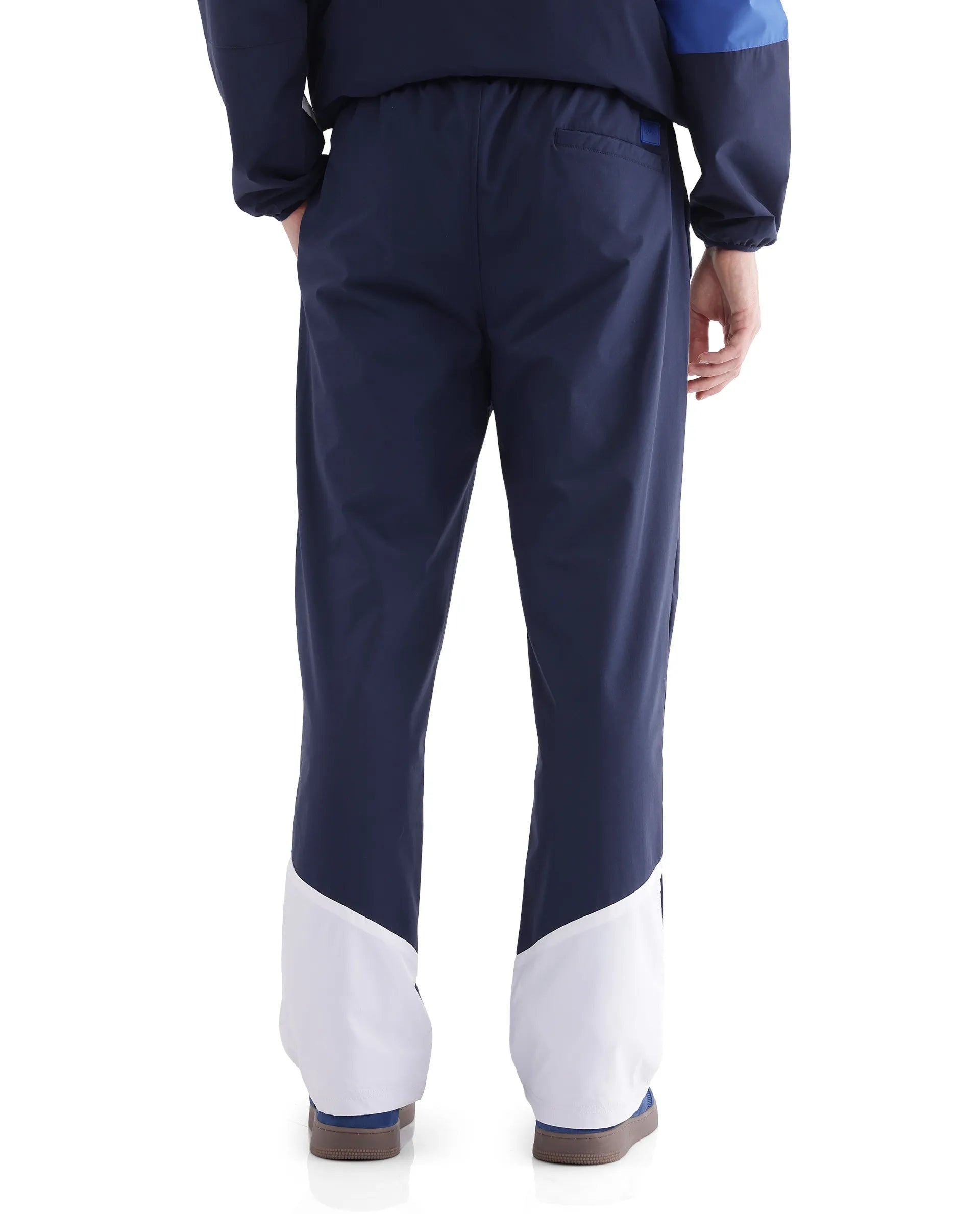 Rare Rabbit Men Wando-B Dark Blue Nylon Polyester Fabric Elasticated Waistband Cut and Sew Track Pant