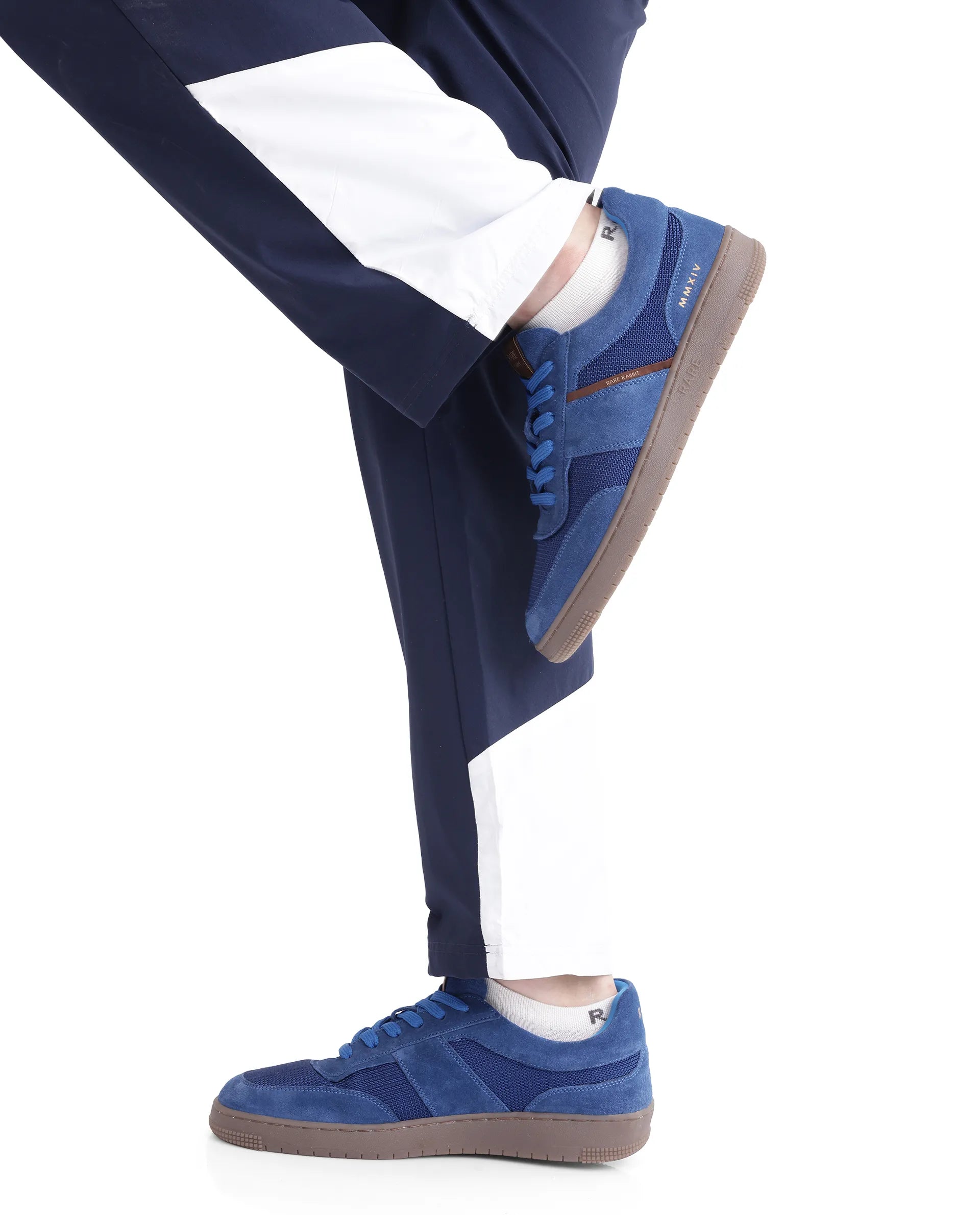 Rare Rabbit Men Wando-B Dark Blue Nylon Polyester Fabric Elasticated Waistband Cut and Sew Track Pant