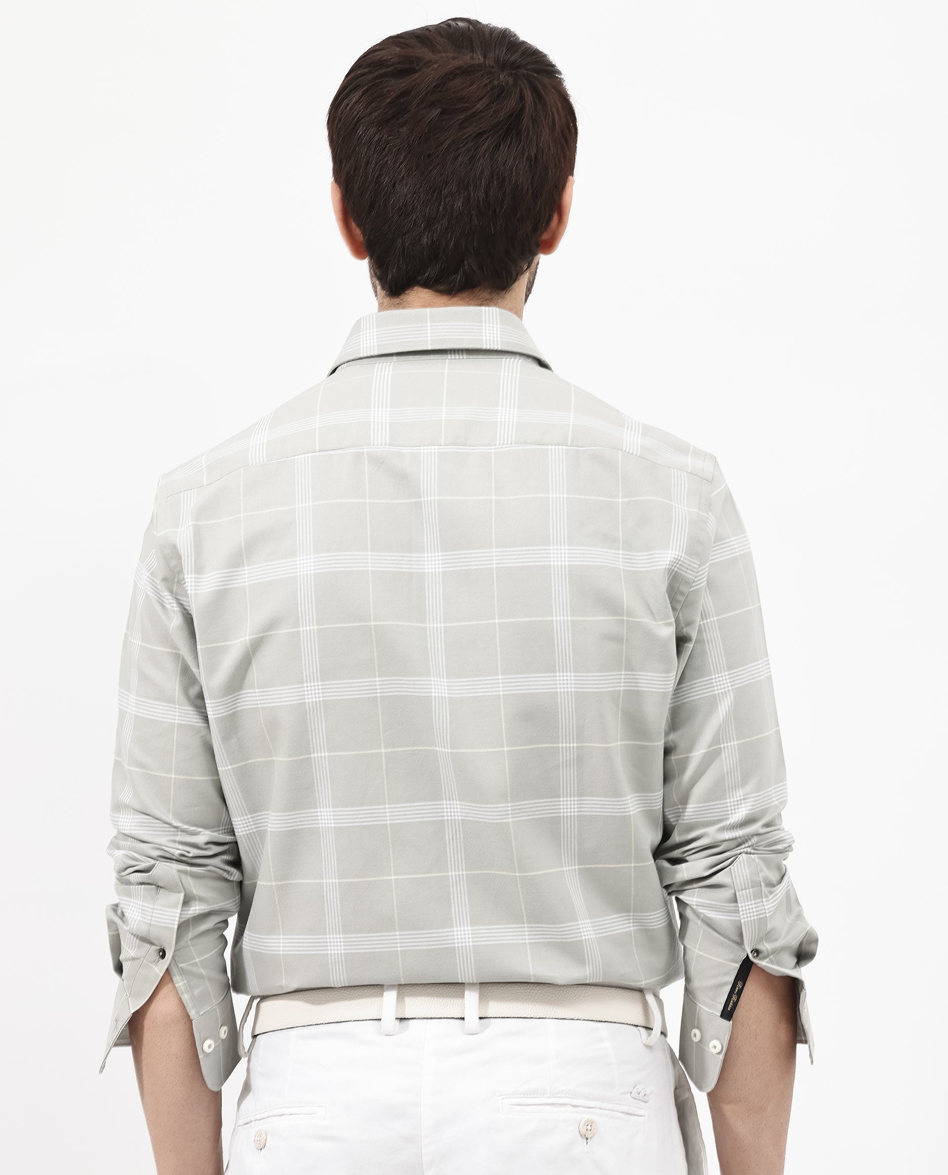 Rare Rabbit Men's Wando Grey Cotton Fabric Full Sleeve Regular Fit Checks Shirt