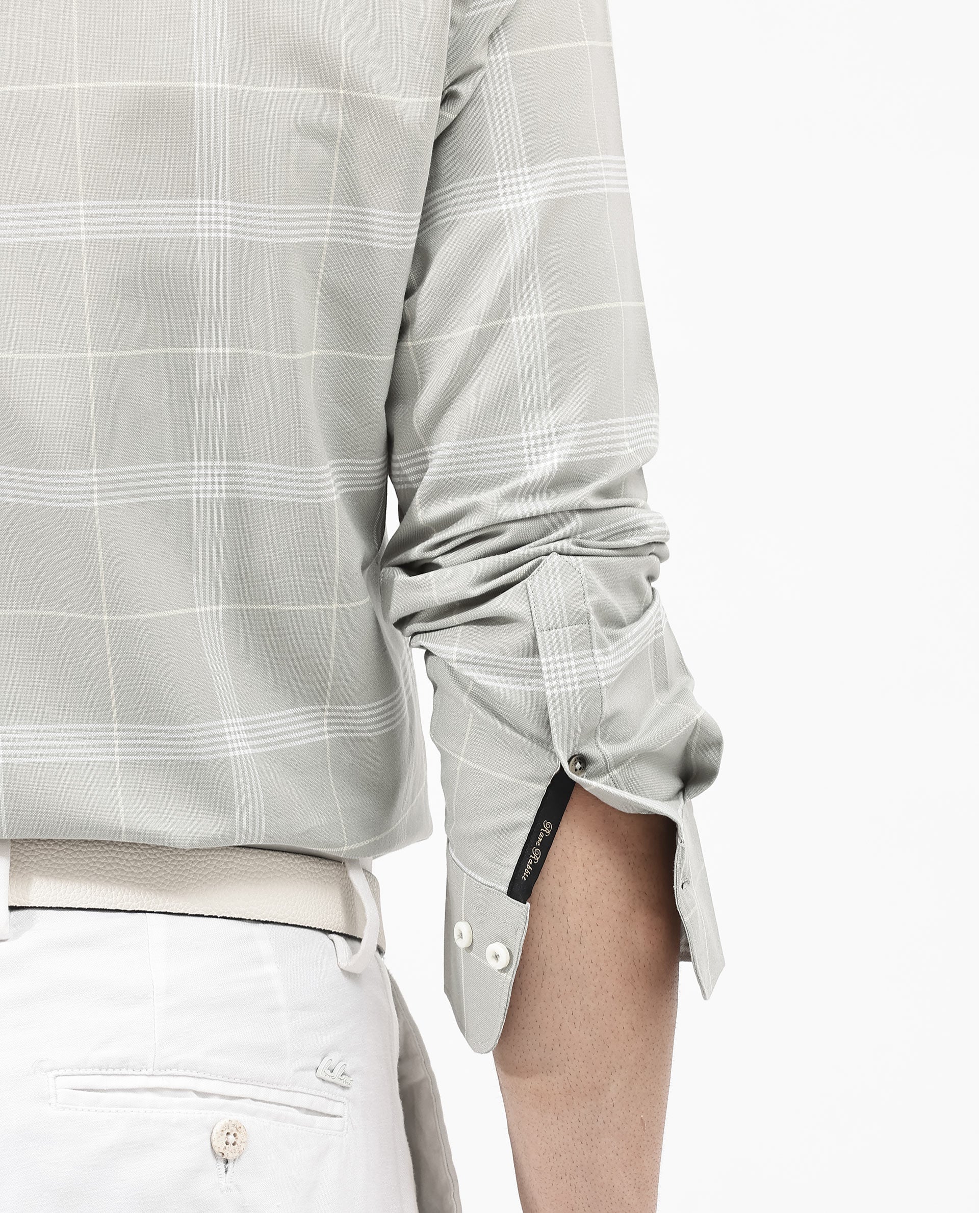 Rare Rabbit Men's Wando Grey Cotton Fabric Full Sleeve Regular Fit Checks Shirt