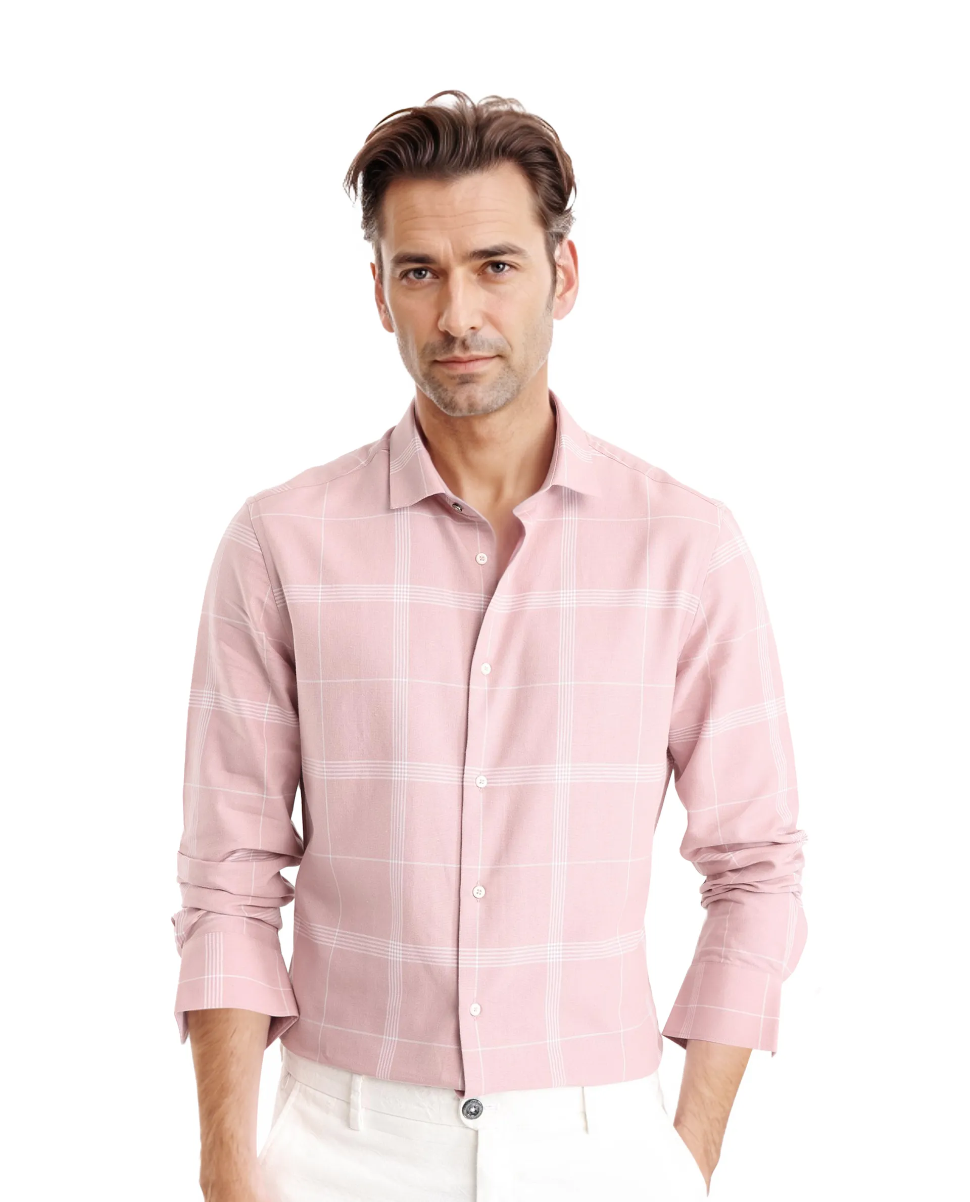 Rare Rabbit Men's Wando Dusky Pink Cotton Fabric Full Sleeve Regular Fit Checks Shirt
