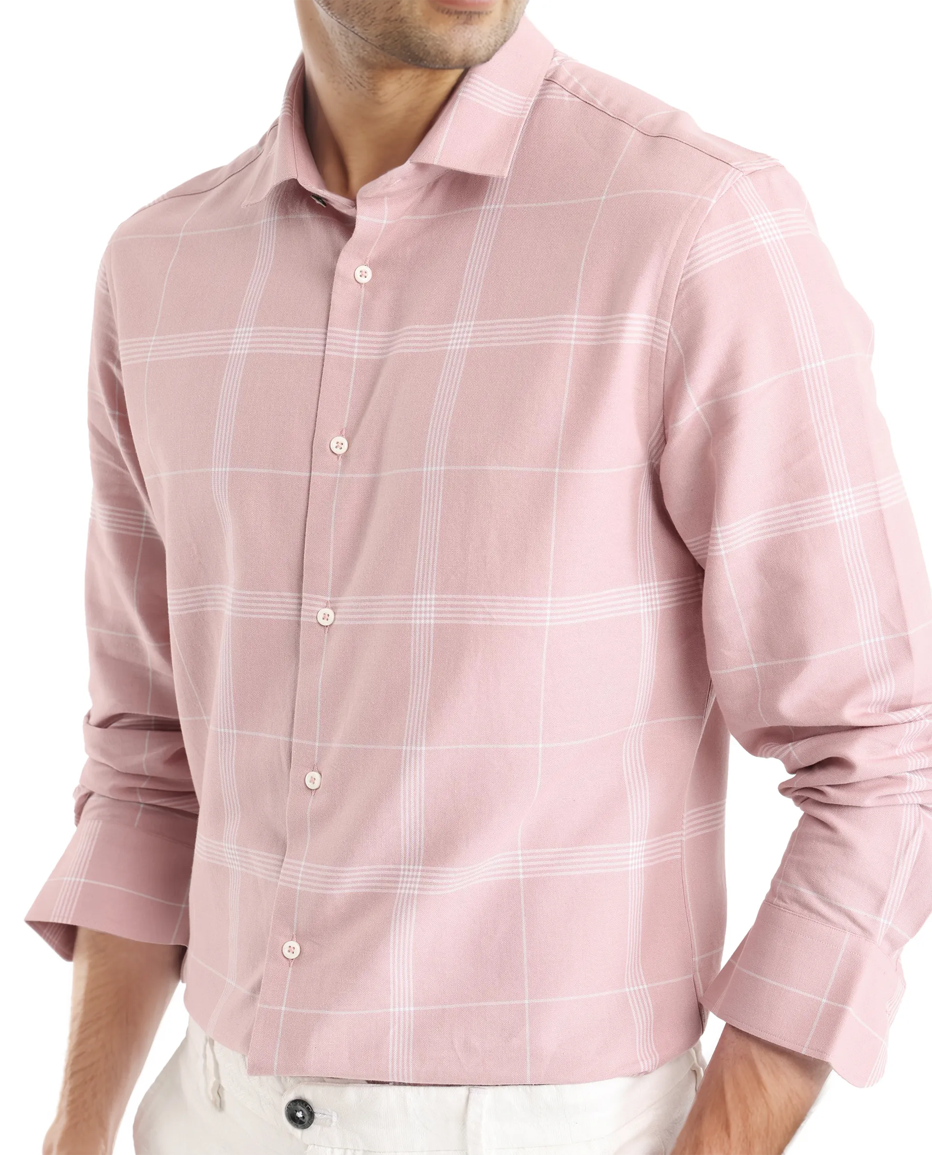 Rare Rabbit Men's Wando Dusky Pink Cotton Fabric Full Sleeve Regular Fit Checks Shirt