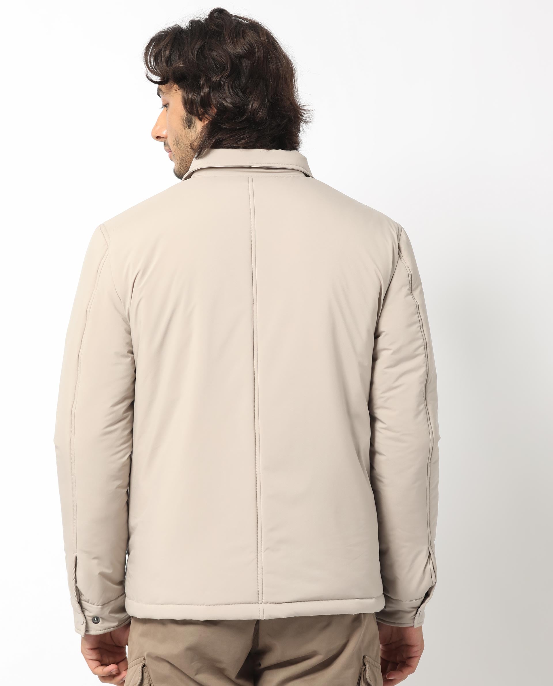 Rare Rabbit Men's Wanza Beige Solid Regular Collar Puffer Jacket