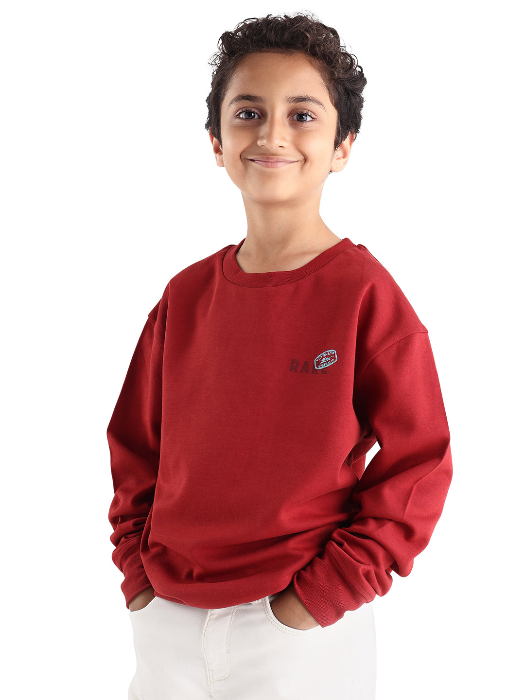 Rare Ones Kids Waro Dark Red Cotton Blend Puff Print Oversized Sweatshirt