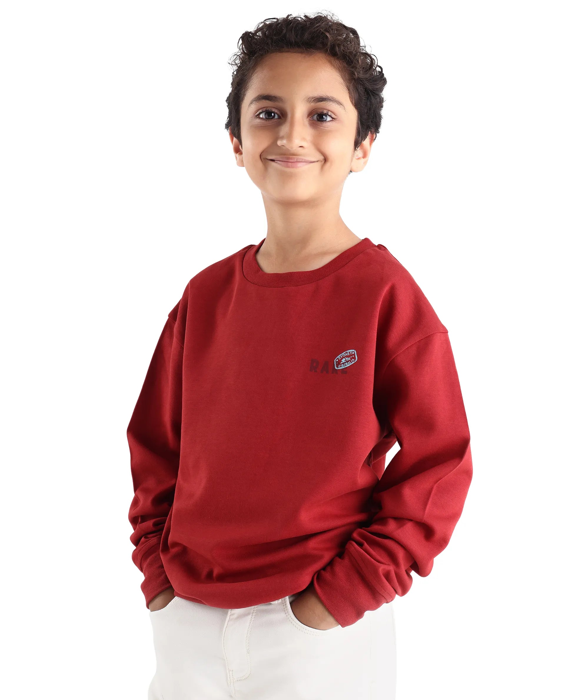Rare Ones Kids Waro Dark Red Cotton Blend Puff Print Oversized Sweatshirt