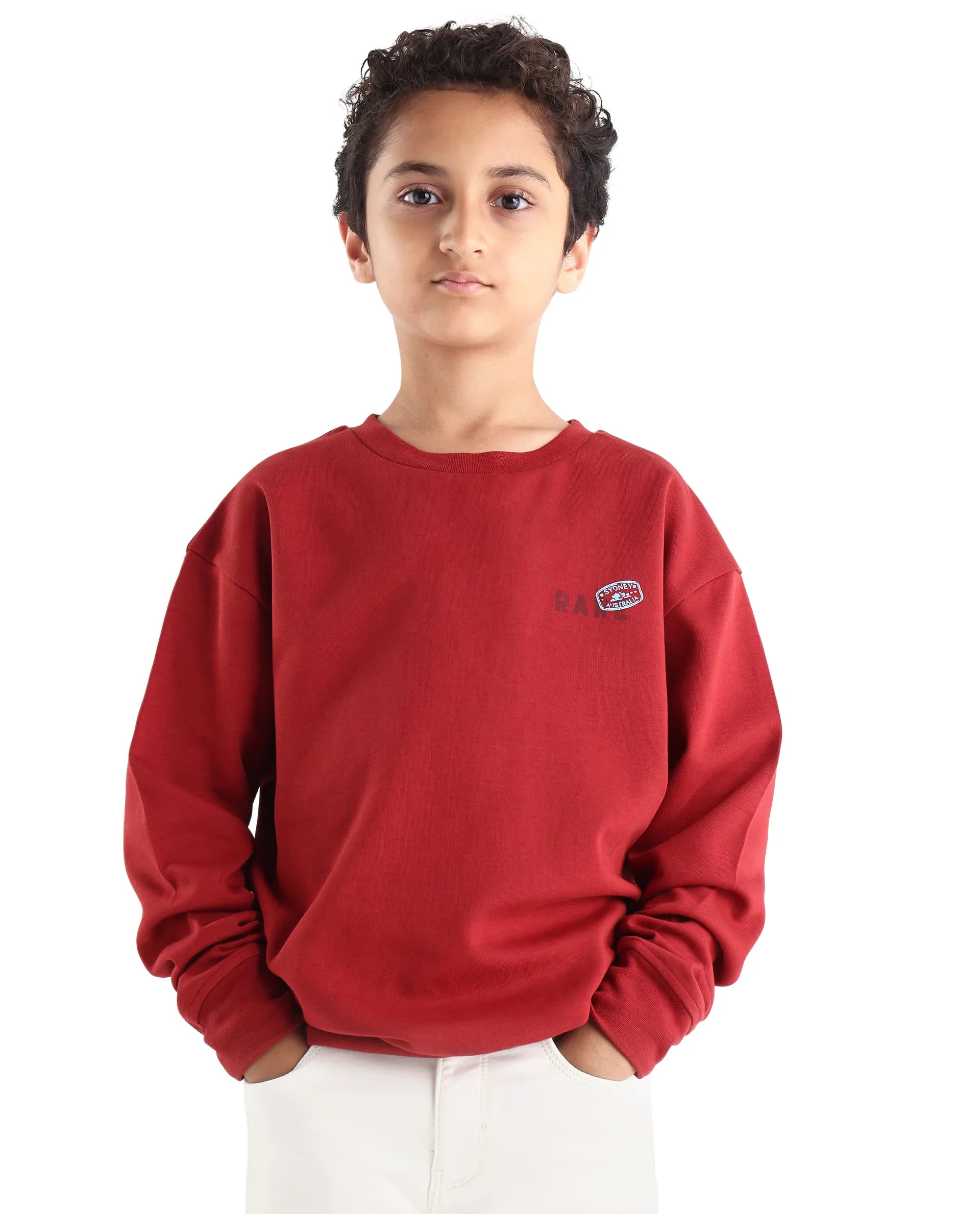 Rare Ones Kids Waro Dark Red Cotton Blend Puff Print Oversized Sweatshirt