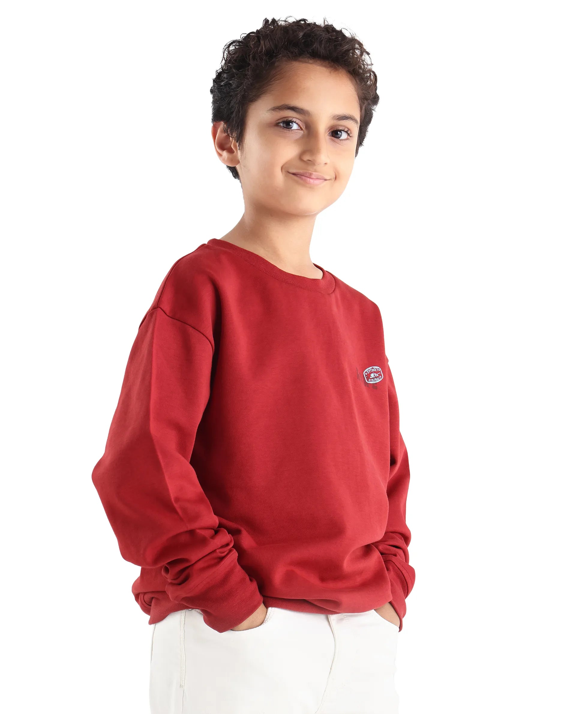 Rare Ones Kids Waro Dark Red Cotton Blend Puff Print Oversized Sweatshirt