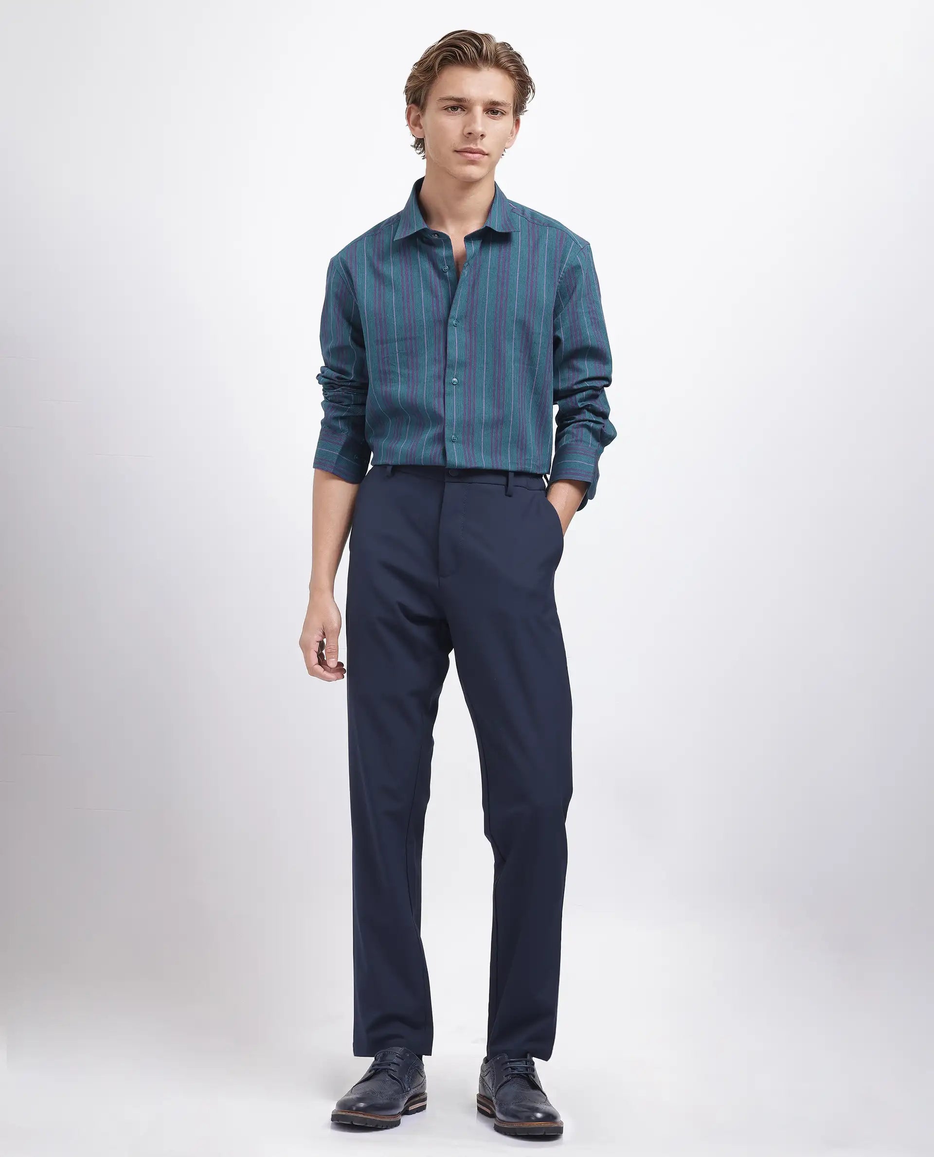 Rare Rabbit Men's Warsaw Dark Green Cotton Fabric Full Sleeve Collared Neck Checks Shirt