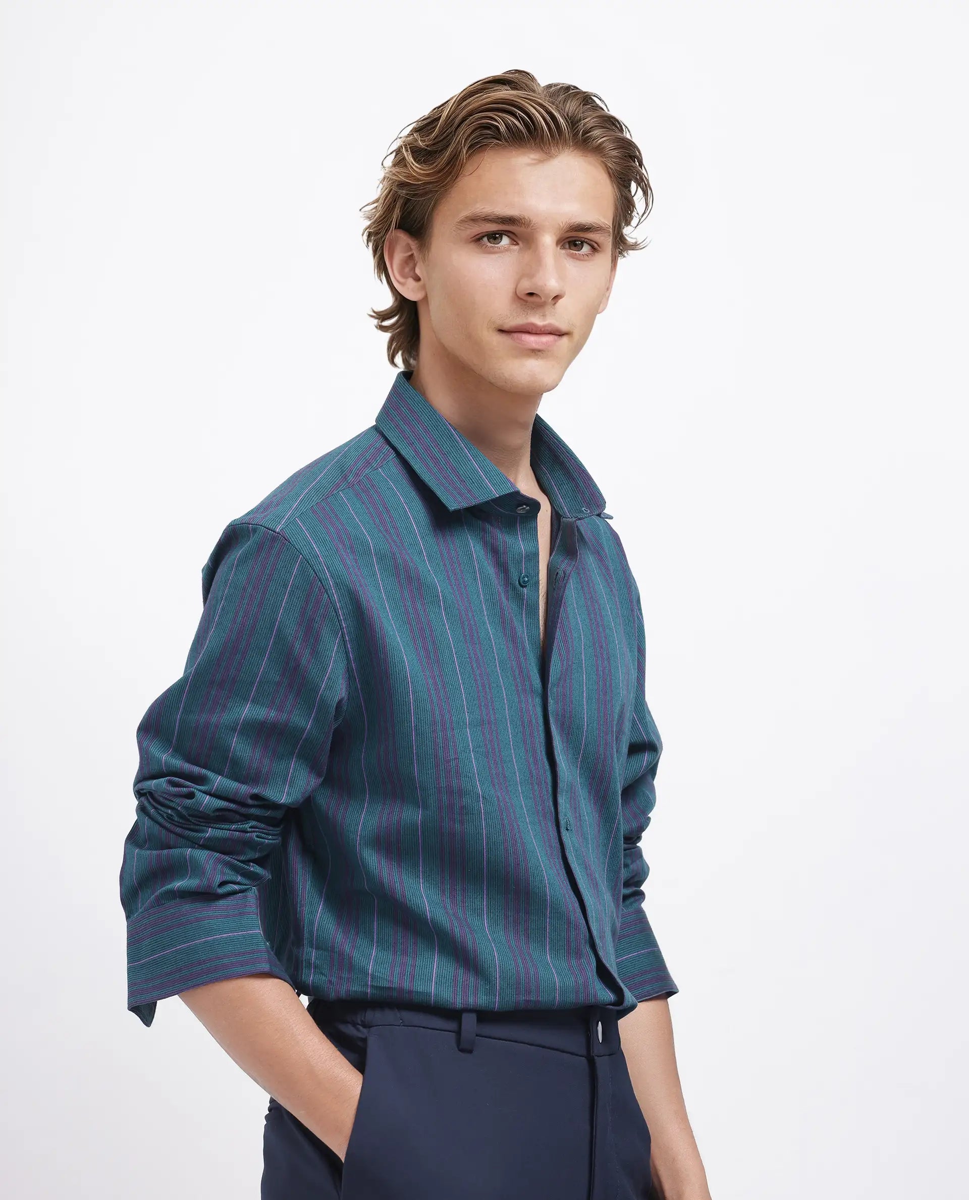 Rare Rabbit Men's Warsaw Dark Green Cotton Fabric Full Sleeve Collared Neck Checks Shirt