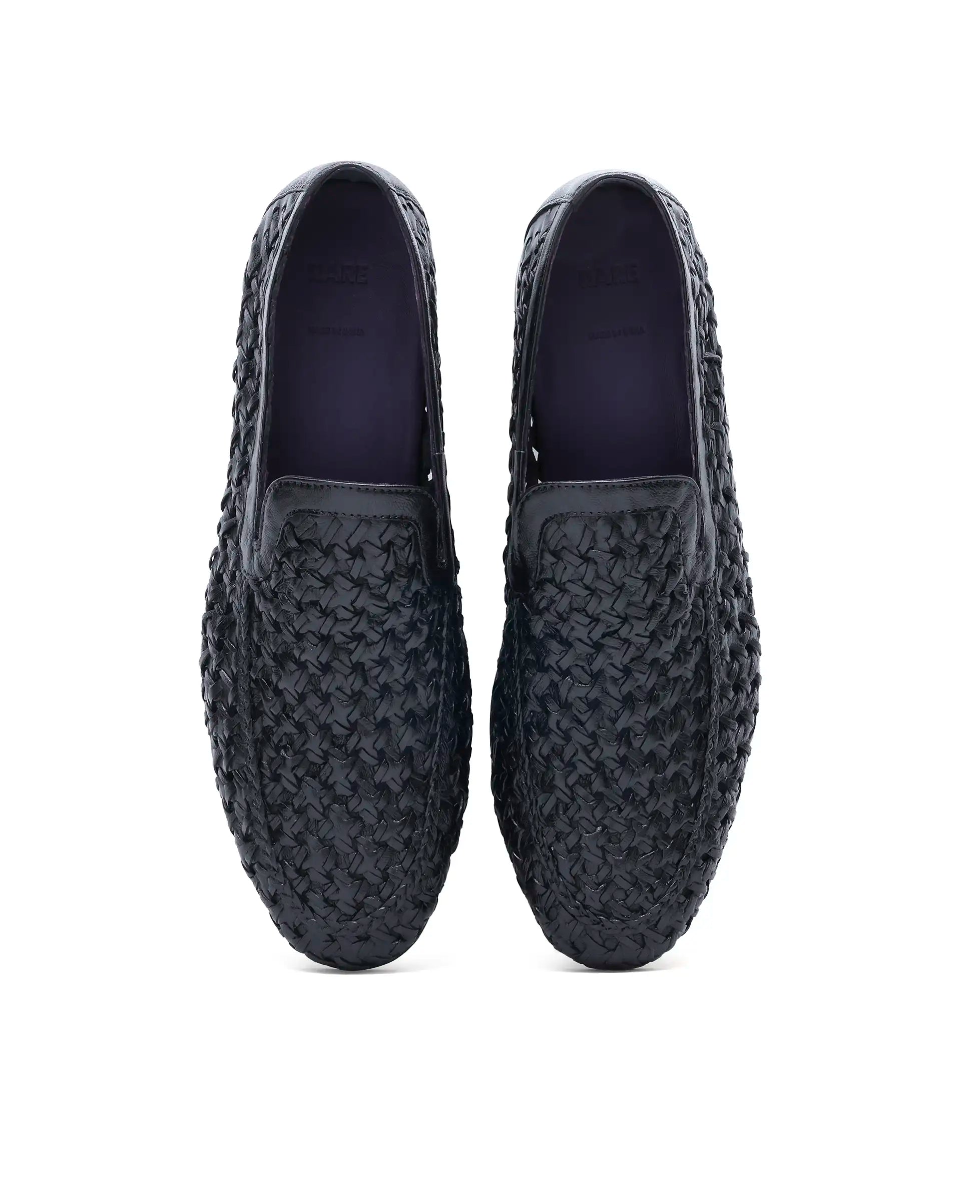 Rare Rabbit Men's Weave Black Leather Mocassin