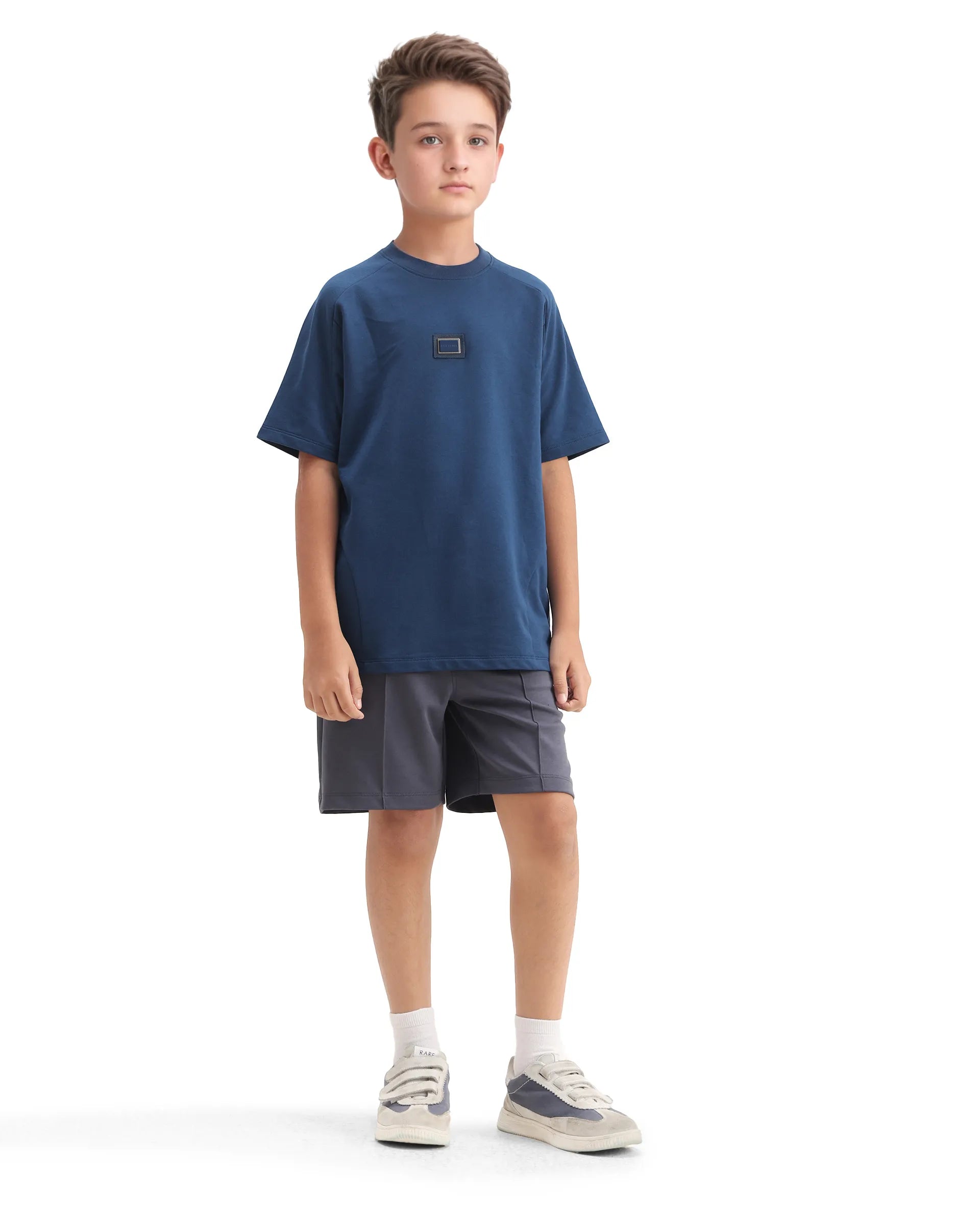 Rare Ones Kids Weke Navy Cotton Half Sleeves Cut And Sew Oversized T-Shirt
