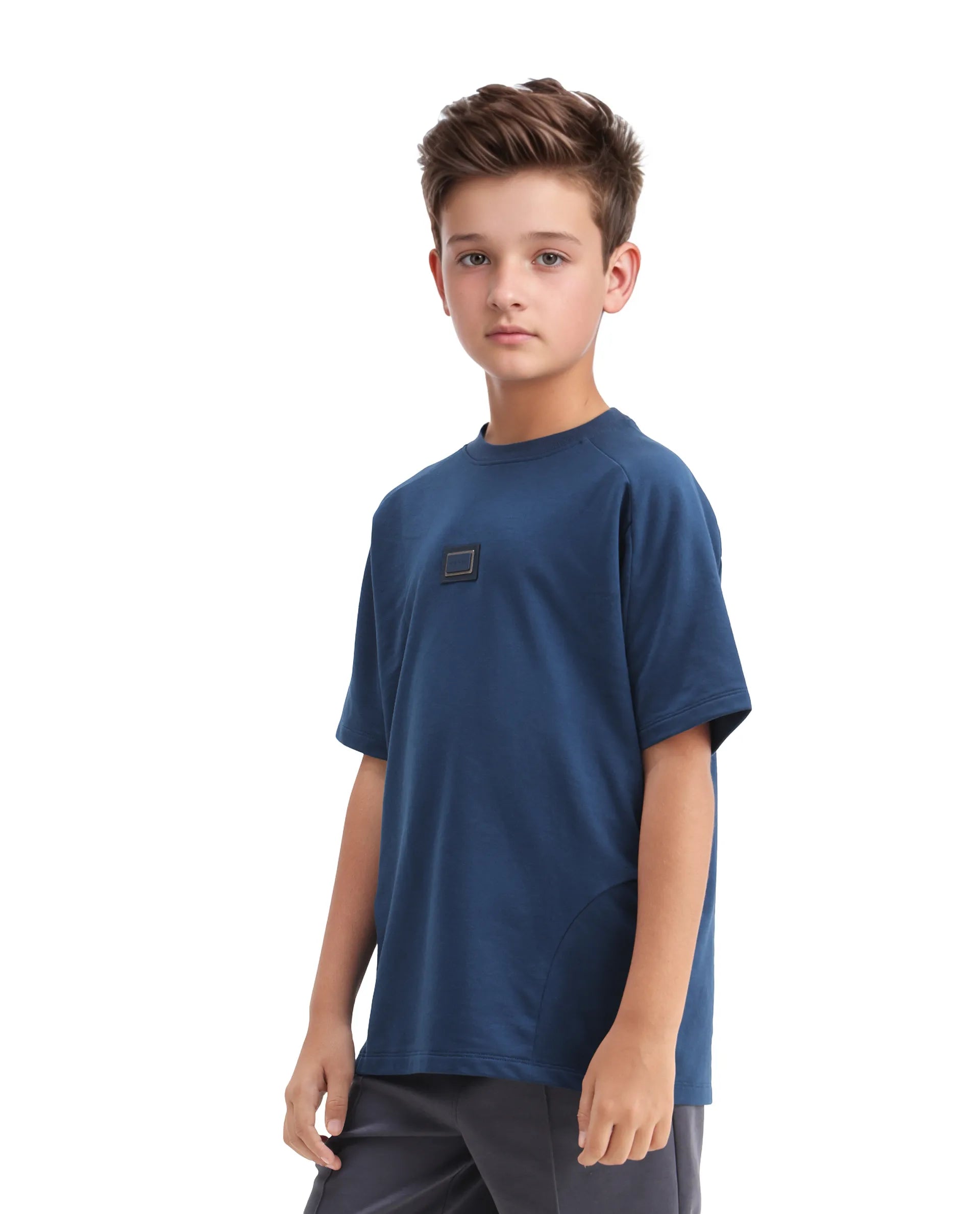 Rare Ones Kids Weke Navy Cotton Half Sleeves Cut And Sew Oversized T-Shirt