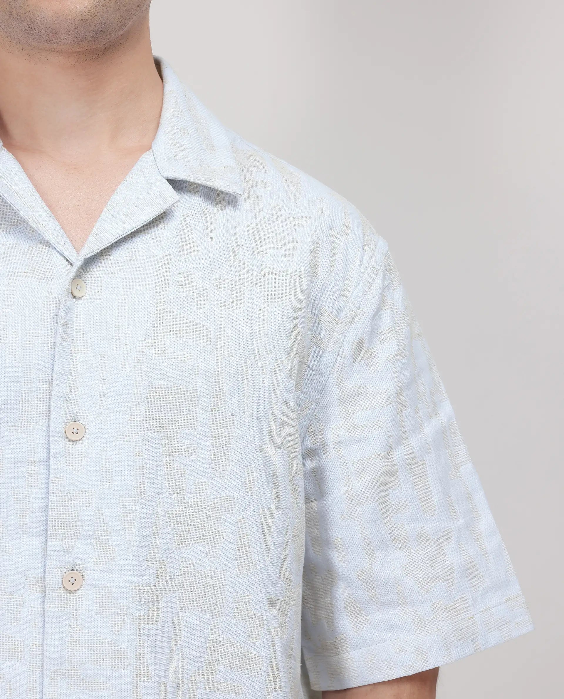 Rare Rabbit Men's Welk Pastel Blue Polyester Cotton Fabric Half Sleeve Spread Collar Button Closure Relaxed Fit Plain Shirt