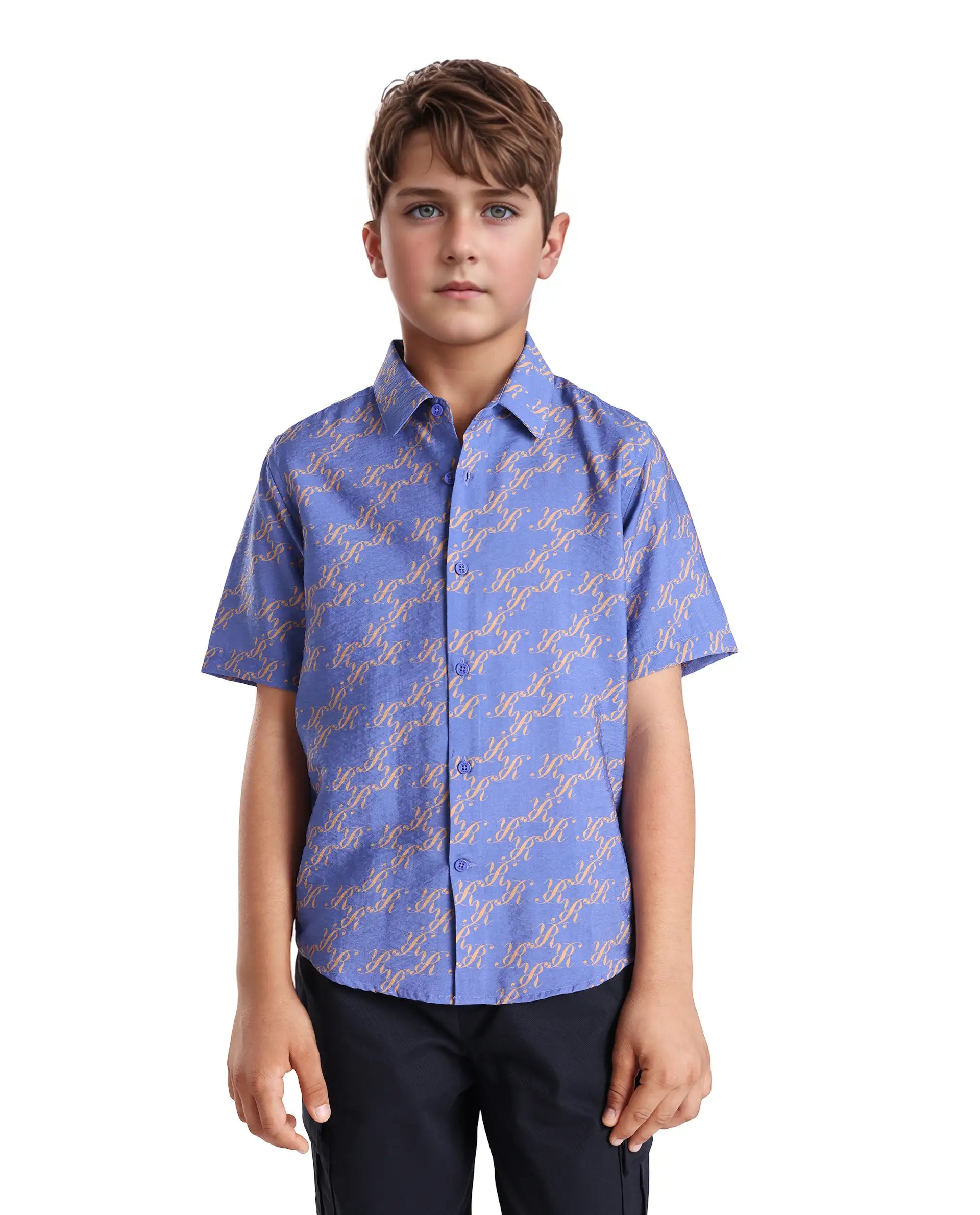 Rare Ones Kids Welt Purple Viscose Blend Print Button Closure Regular Fit Shirt