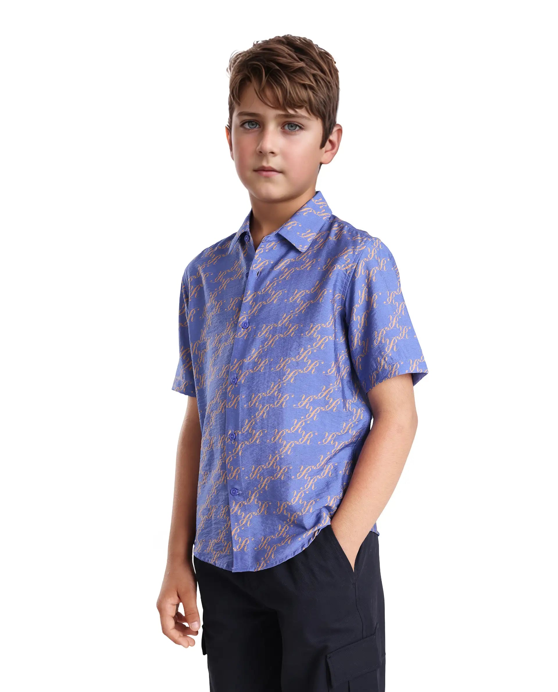 Rare Ones Kids Welt Purple Viscose Blend Print Button Closure Regular Fit Shirt