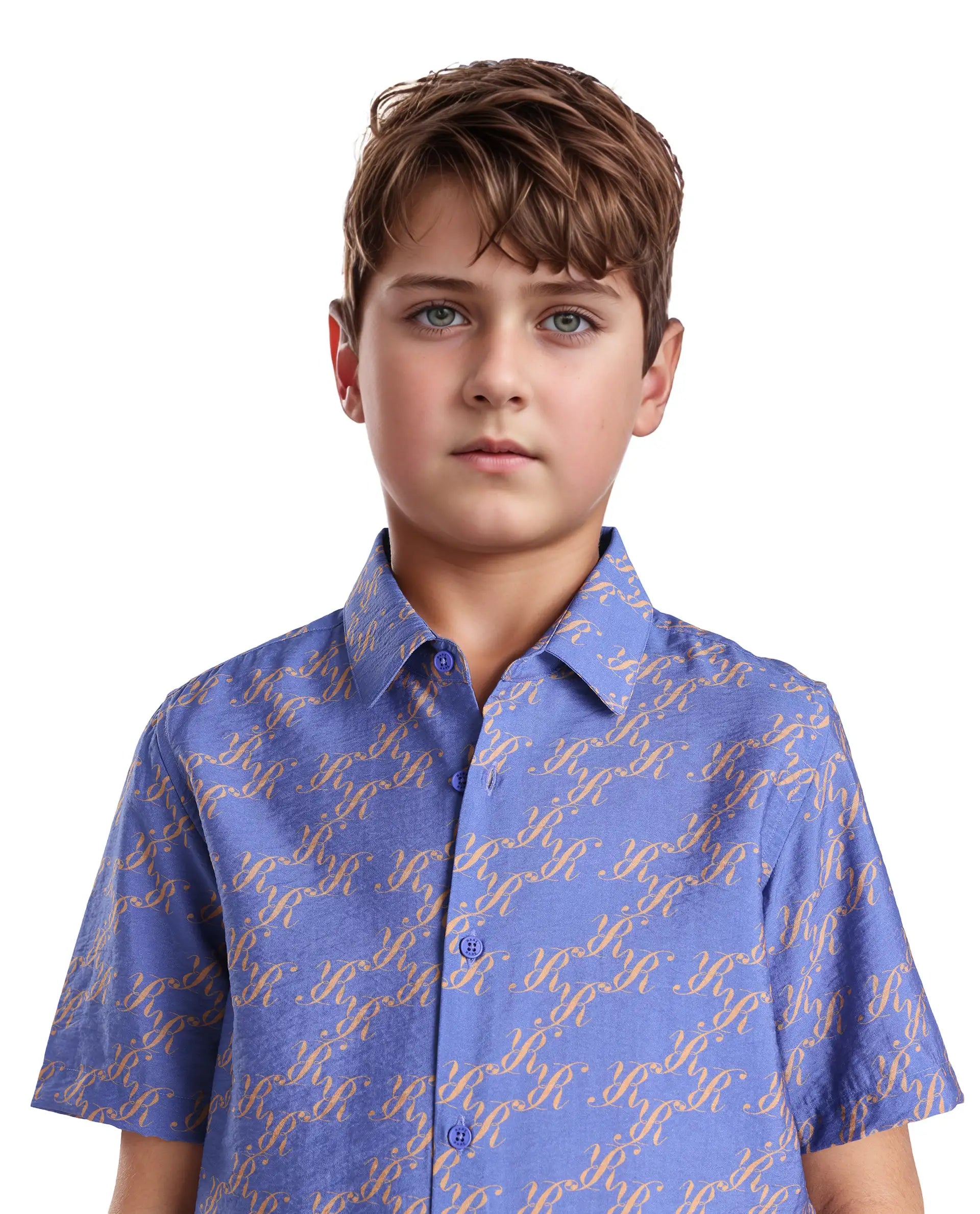 Rare Ones Kids Welt Purple Viscose Blend Print Button Closure Regular Fit Shirt