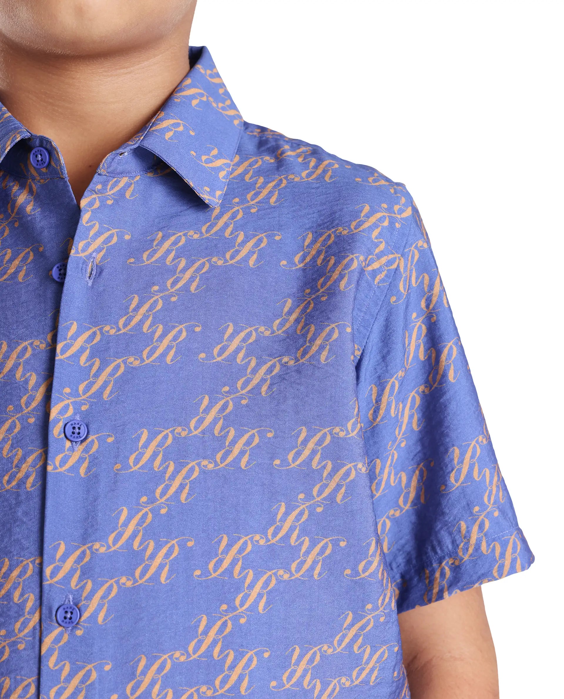 Rare Ones Kids Welt Purple Viscose Blend Print Button Closure Regular Fit Shirt