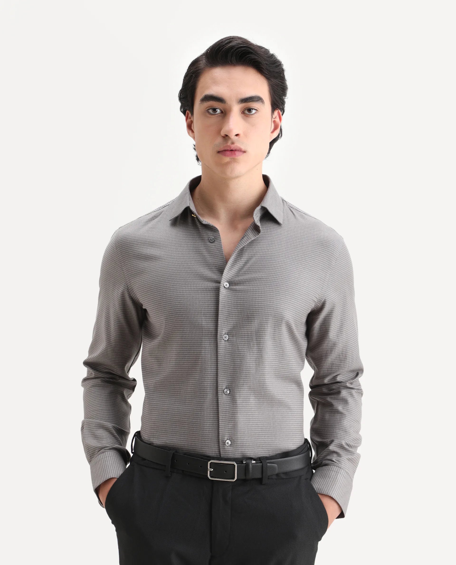 Rare Rabbit Men's Wemp Khaki Cotton Blend Fabric Spread Collar Regular Fit Checks Shirt