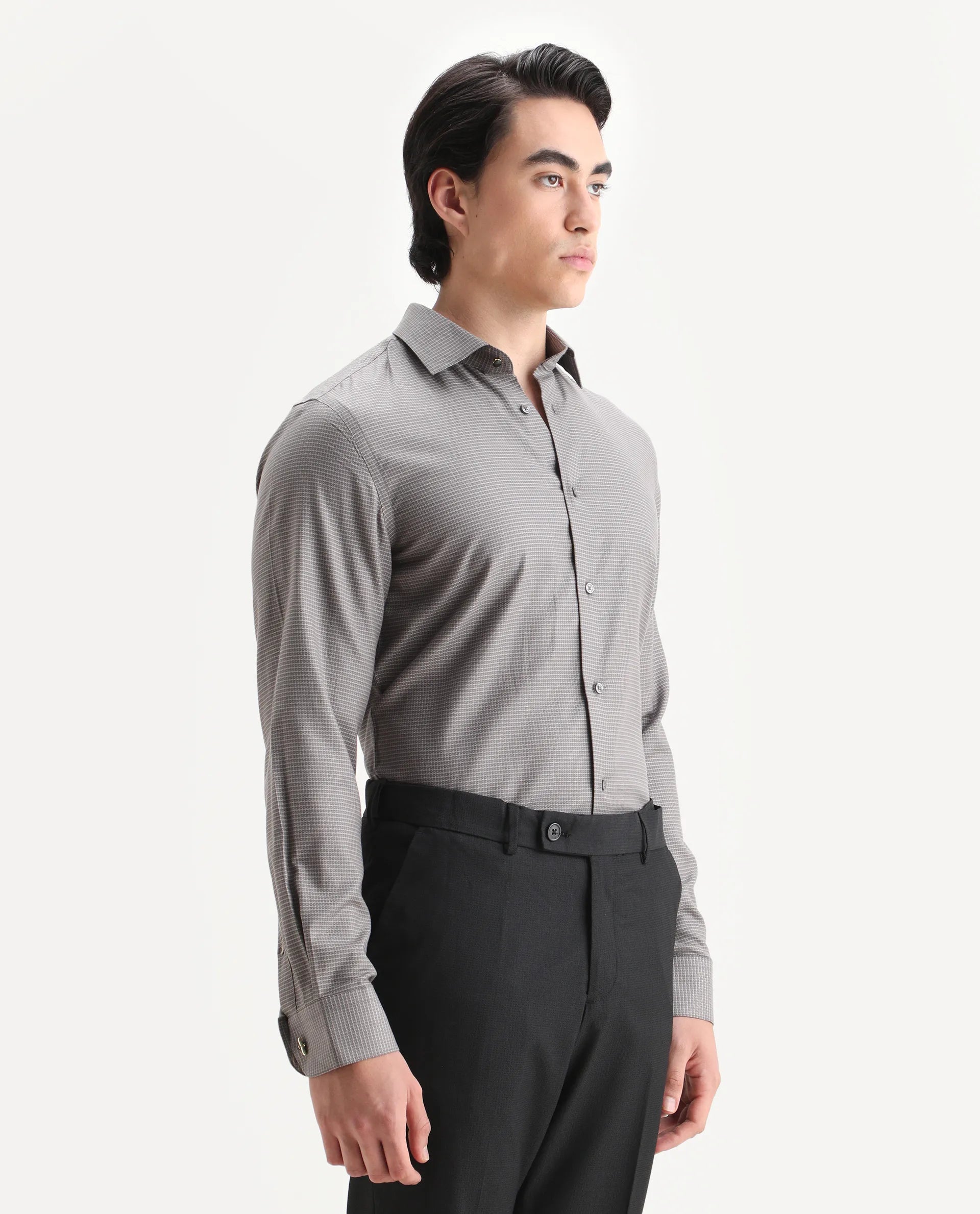 Rare Rabbit Men's Wemp Khaki Cotton Blend Fabric Spread Collar Regular Fit Checks Shirt