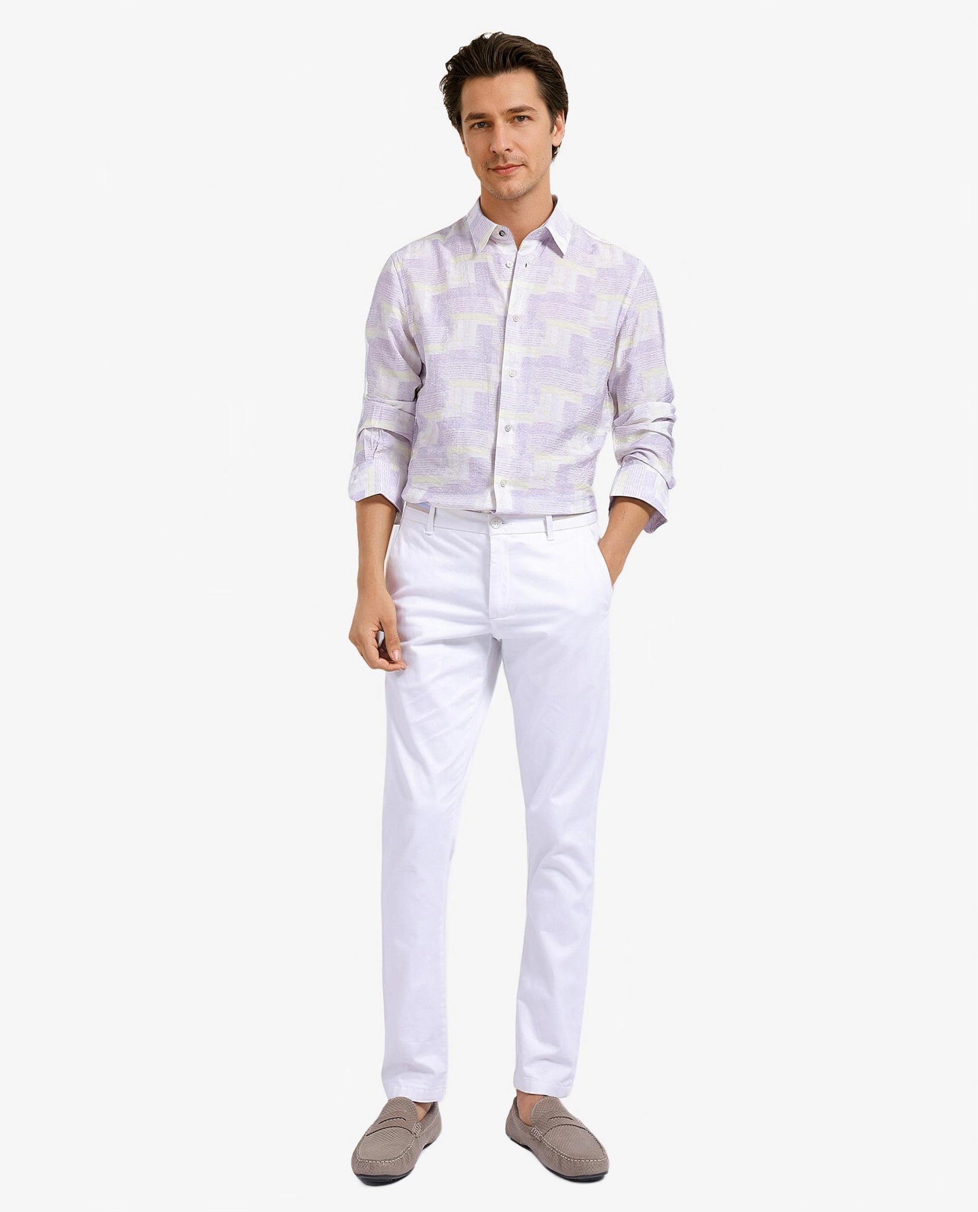 Rare Rabbit Men Whimsy Pastel Pink Full Sleeve Regular Collar Button Closure Regular Fit Abstract Print Shirt