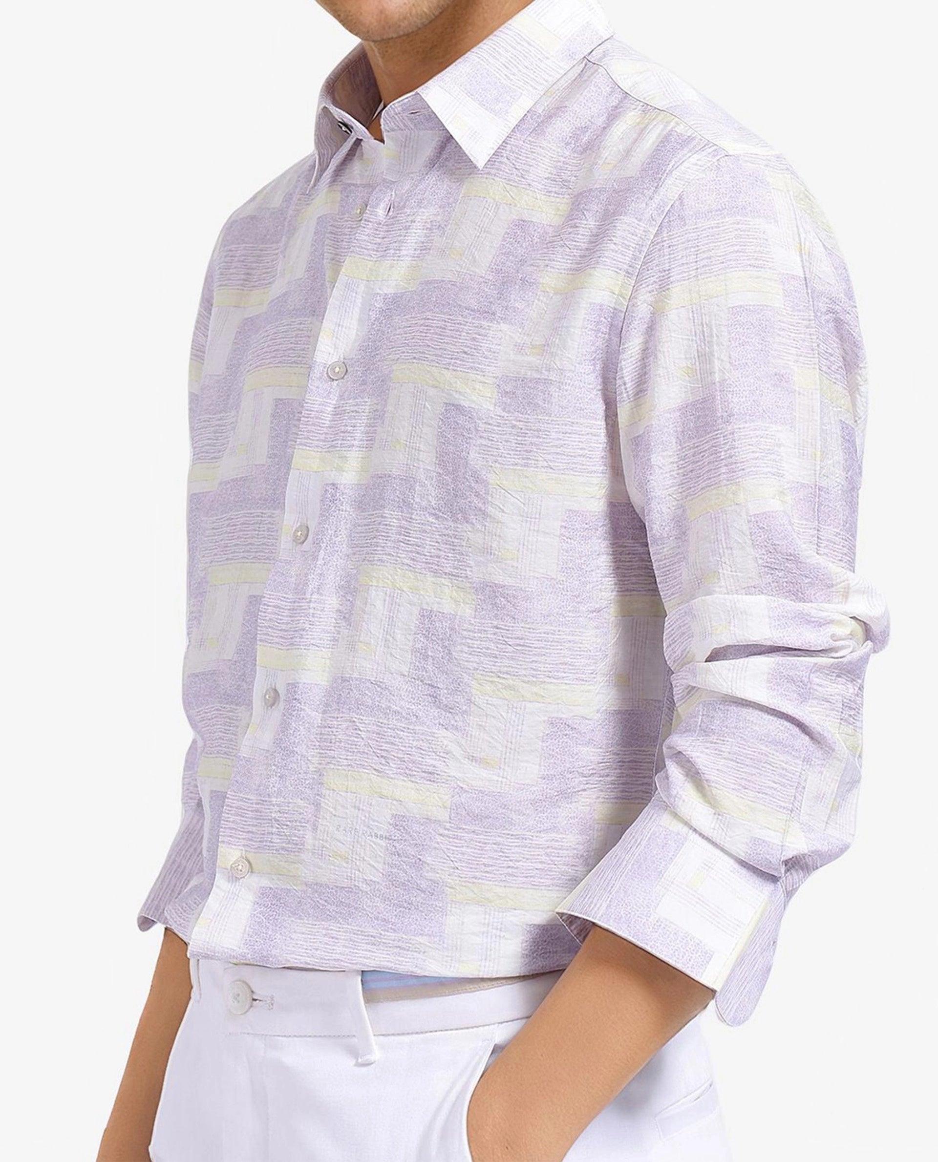 Rare Rabbit Men Whimsy Pastel Pink Full Sleeve Regular Collar Button Closure Regular Fit Abstract Print Shirt