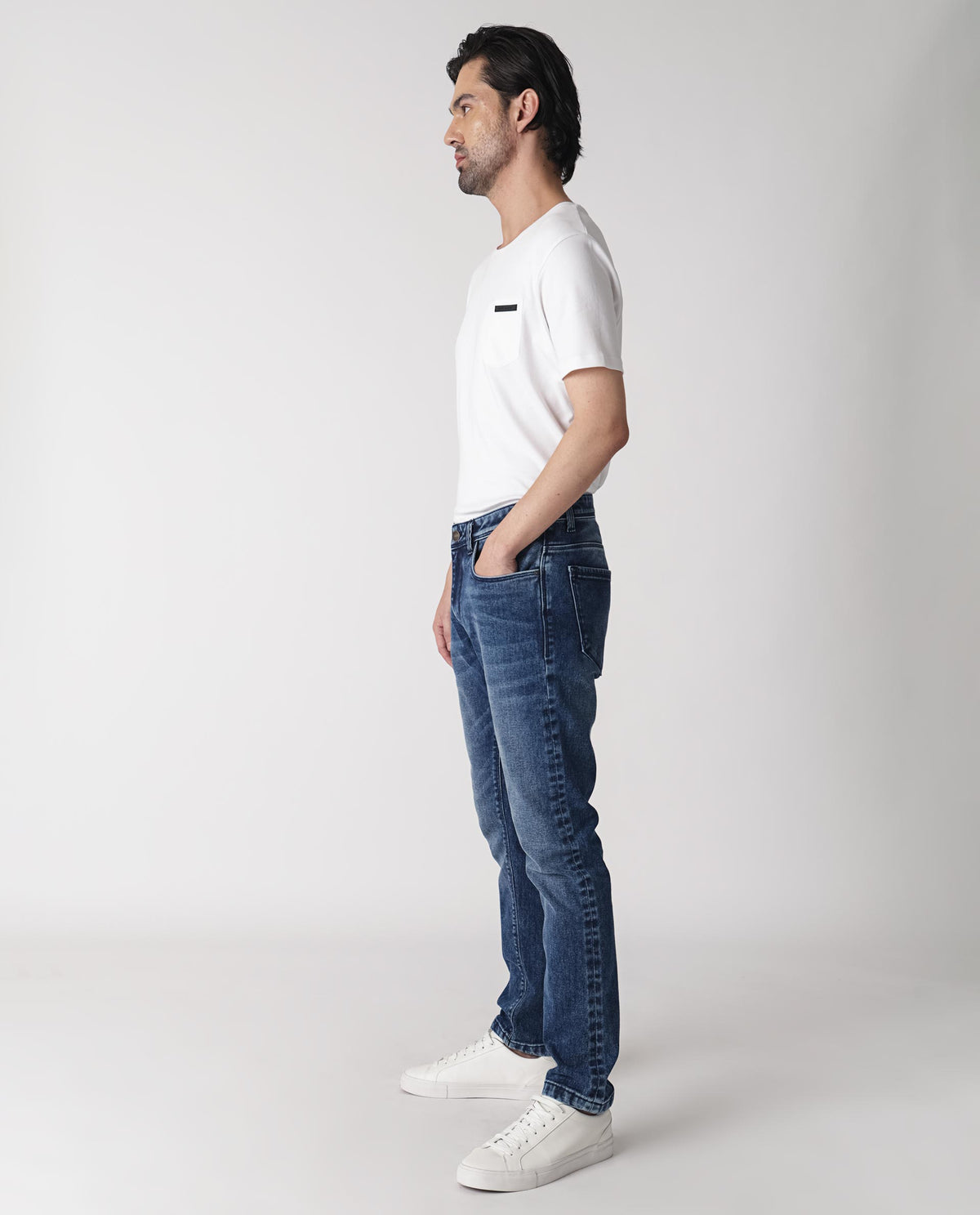 Rare Rabbit Men's Widz Dark Blue Mid Wash Mid-Rise Slim Fit Jeans