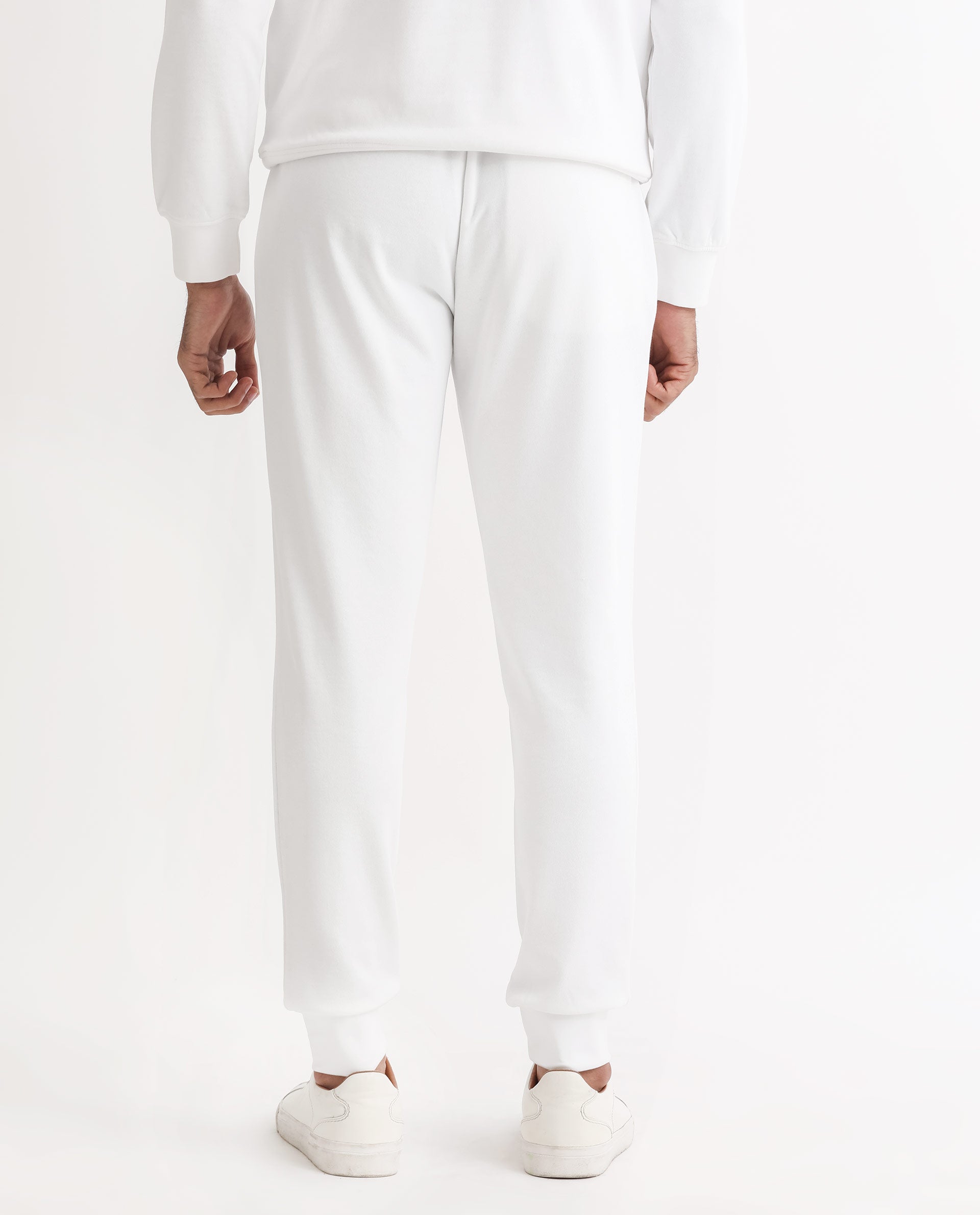 Rare Rabbit Mens Wimble White Track Pant Cotton Polyester Terry Fabric Mid Rise Knitted Draw String Closure