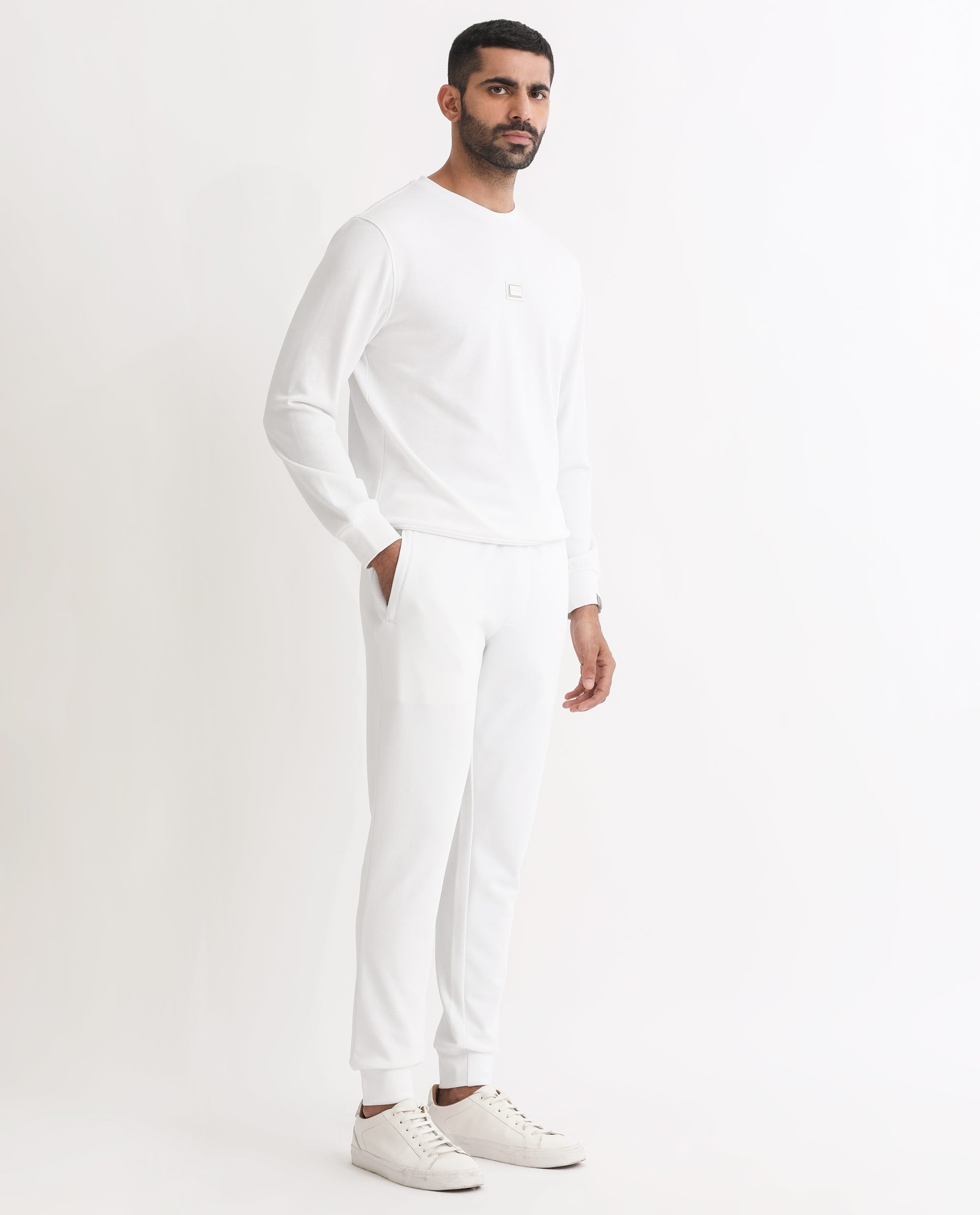 Rare Rabbit Mens Wimble White Track Pant Cotton Polyester Terry Fabric Mid Rise Knitted Draw String Closure