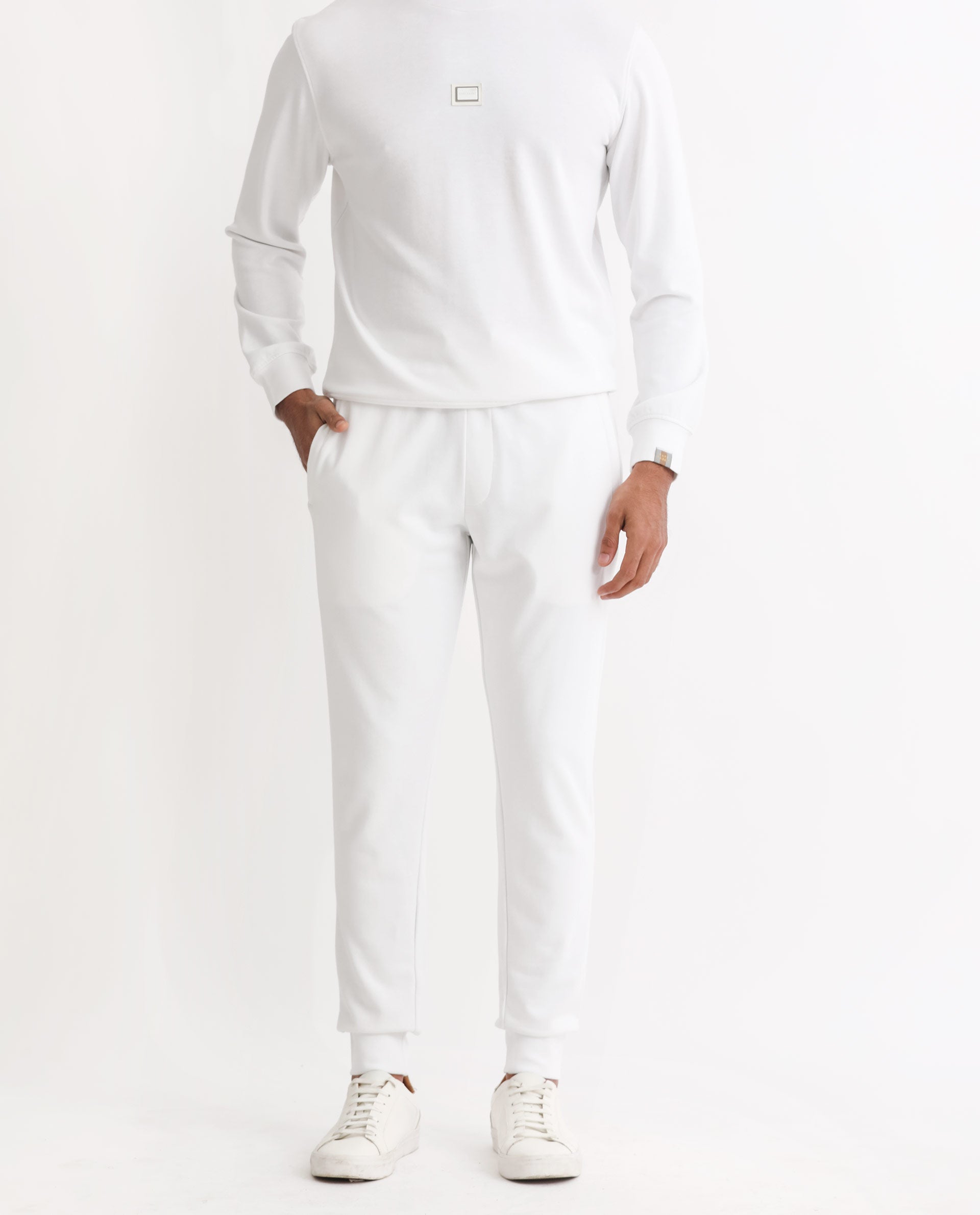 Rare Rabbit Mens Wimble White Track Pant Cotton Polyester Terry Fabric Mid Rise Knitted Draw String Closure