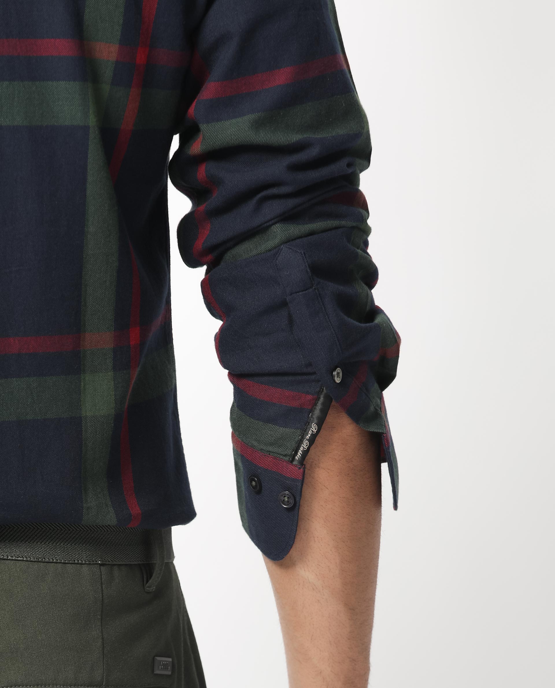 Rare Rabbit Men's Wink Dark Navy Cotton Fabric Full Sleeves Checks Shirt