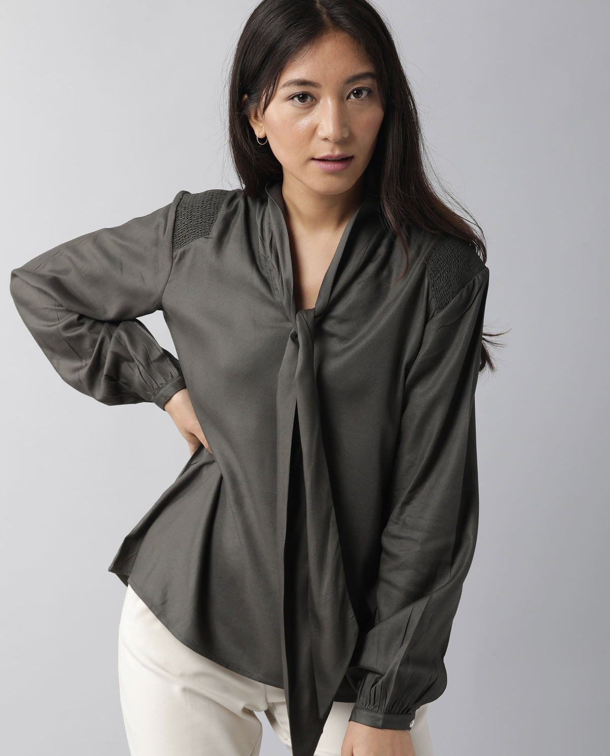 Rareism Women Wint Olive Top Full Sleeves Solid