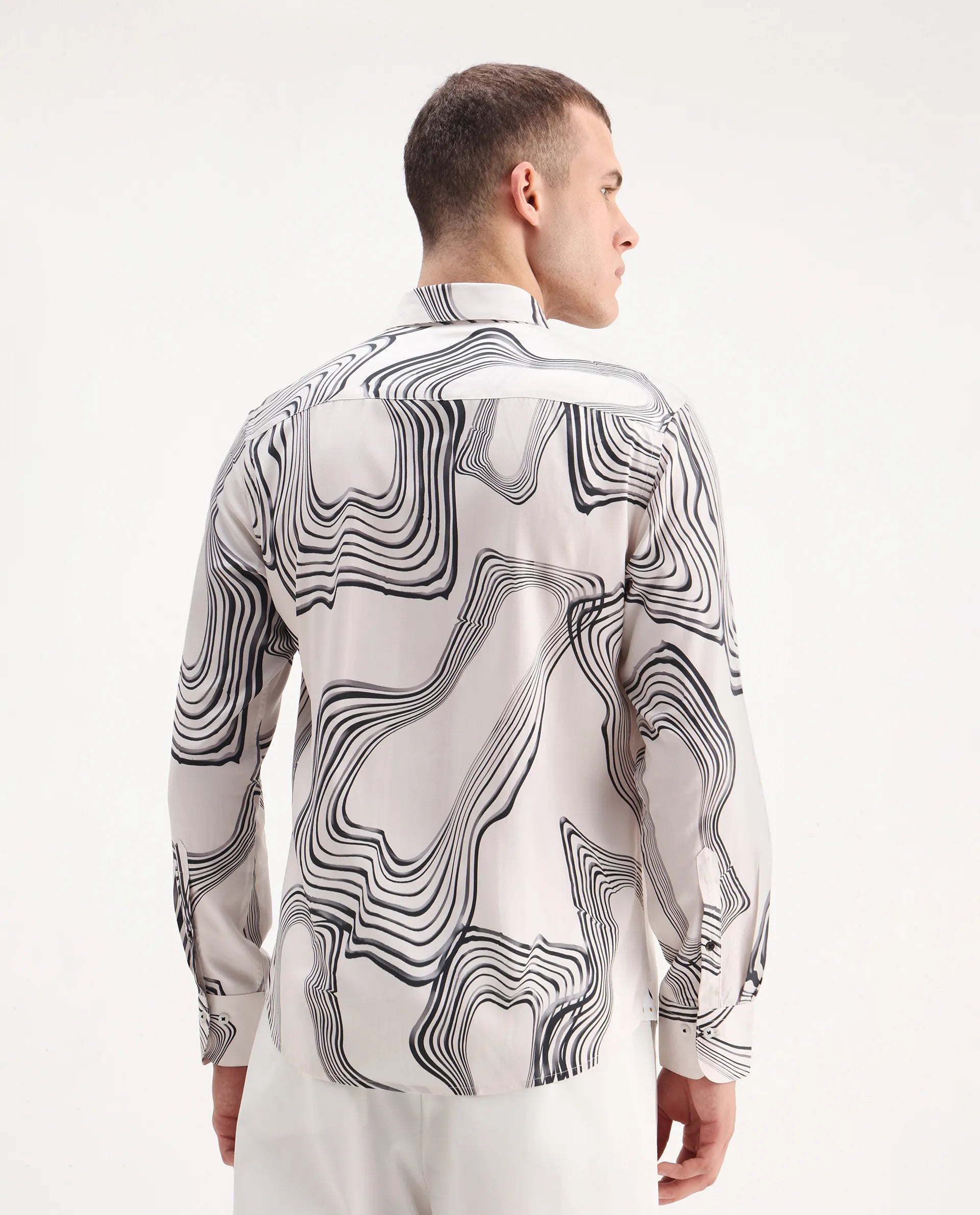 Rare Rabbit Men's Wira White Viscose Abstract Print Regular Fit Full Sleeve Collared Shirt