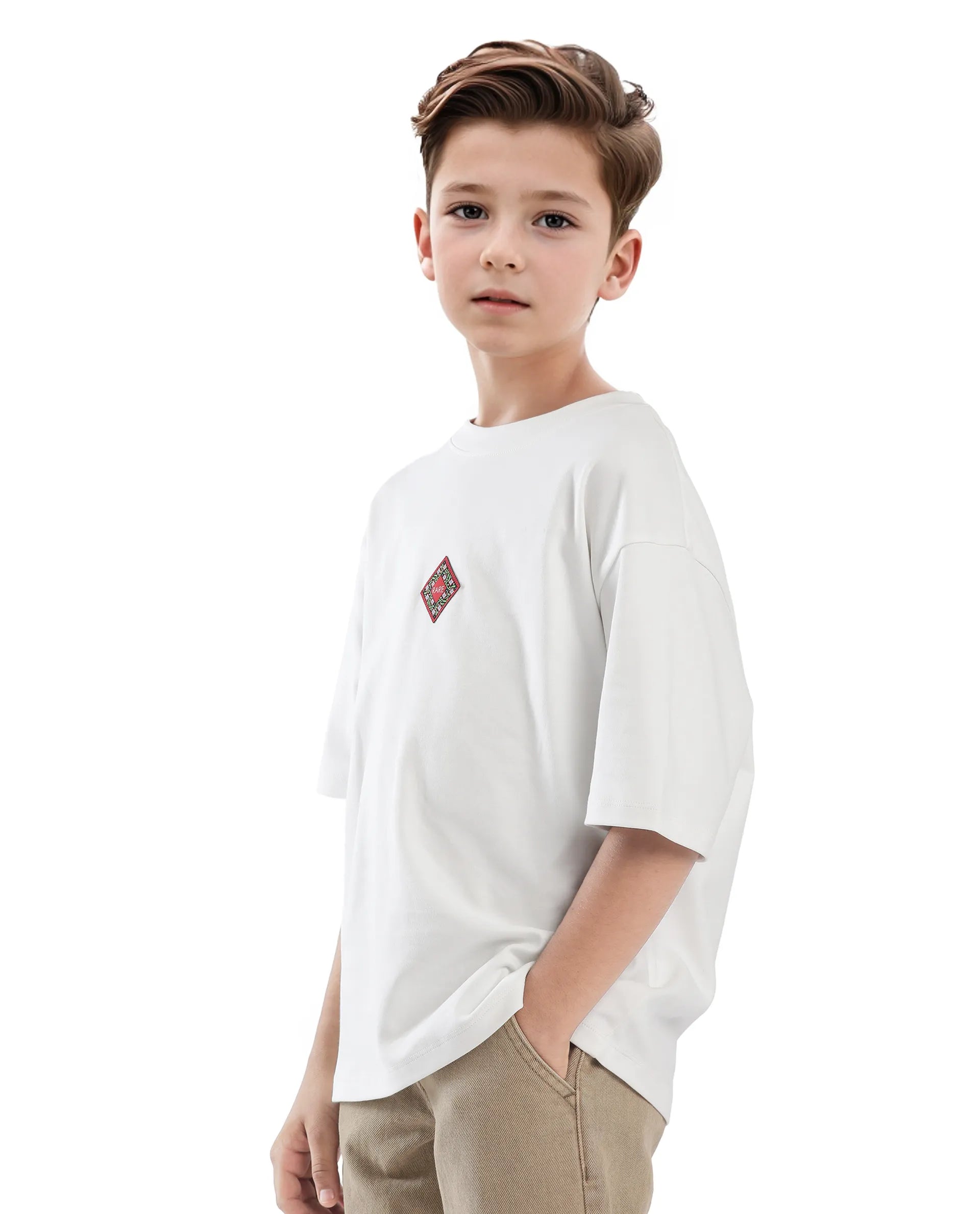 Rare Ones Kids Wuo Off White Cotton Half Sleeve Solid Slip-On Closure Regular Fit T-Shirt