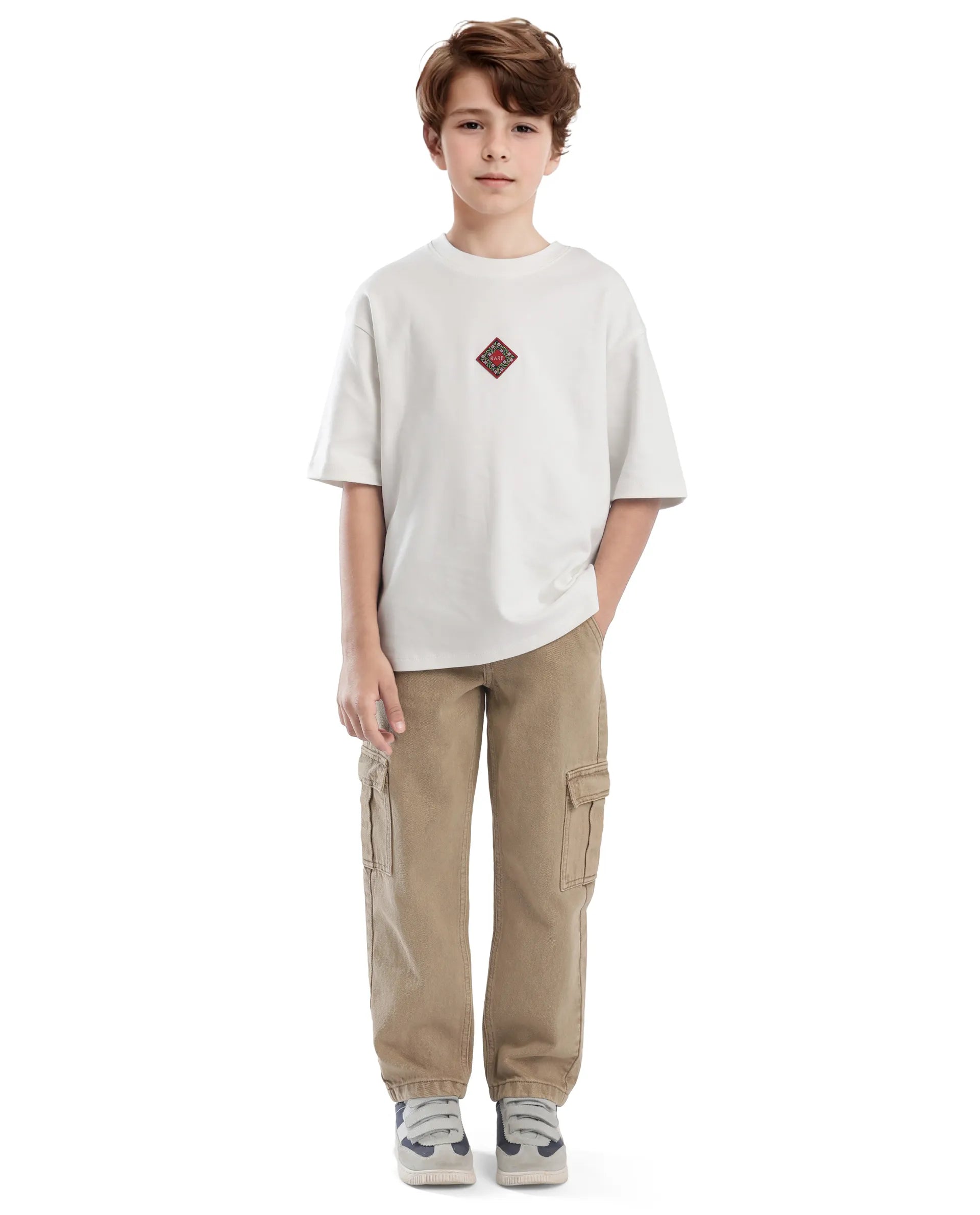 Rare Ones Kids Wuo Off White Cotton Half Sleeve Solid Slip-On Closure Regular Fit T-Shirt