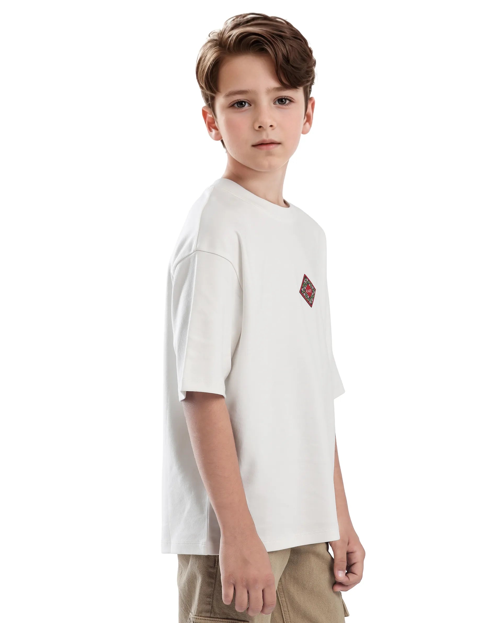 Rare Ones Kids Wuo Off White Cotton Half Sleeve Solid Slip-On Closure Regular Fit T-Shirt