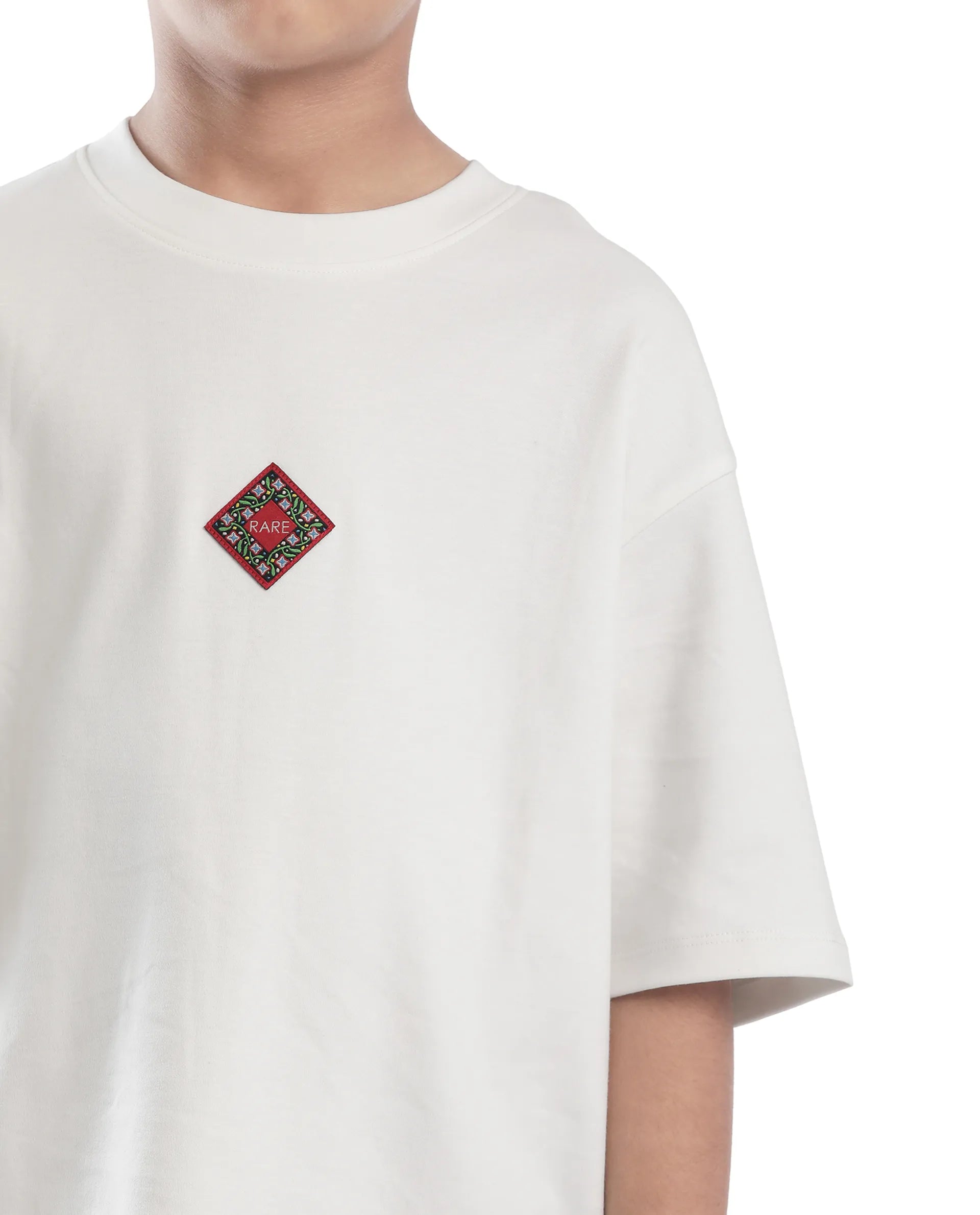 Rare Ones Kids Wuo Off White Cotton Half Sleeve Solid Slip-On Closure Regular Fit T-Shirt