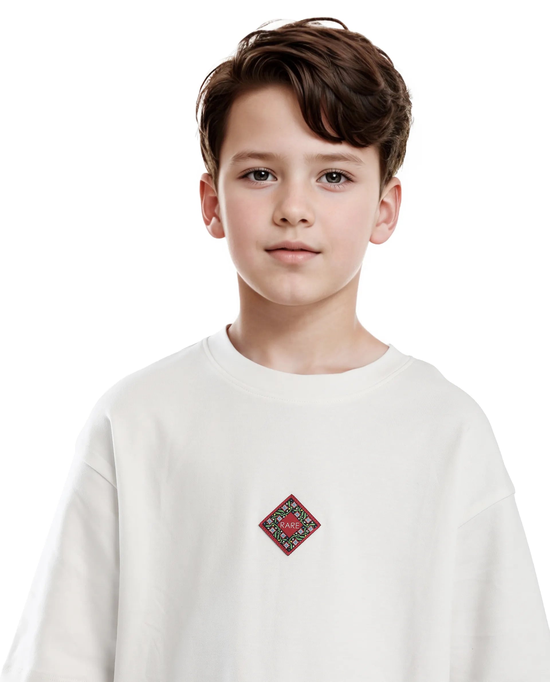 Rare Ones Kids Wuo Off White Cotton Half Sleeve Solid Slip-On Closure Regular Fit T-Shirt