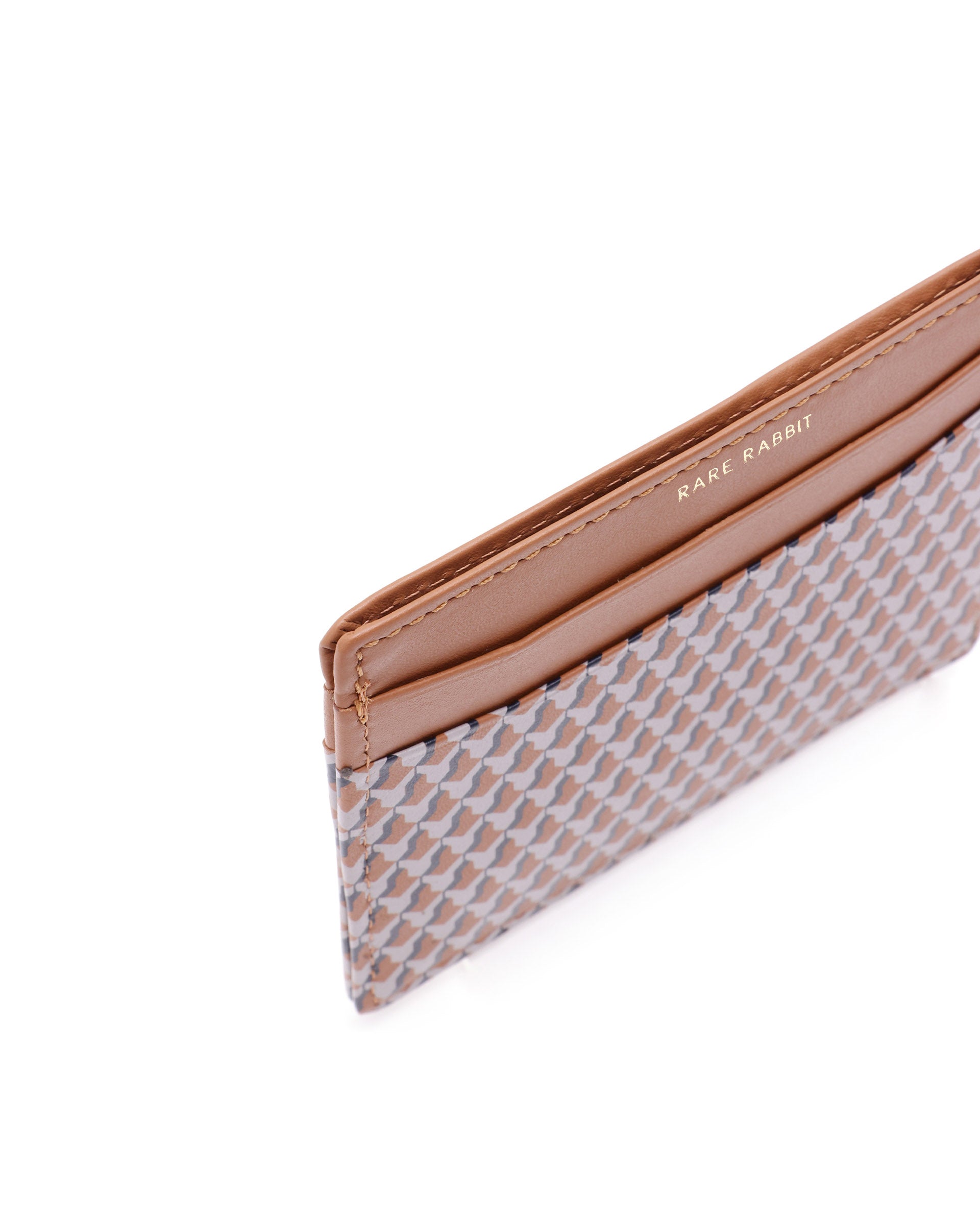 Rare Rabbit Mens Drac Tan Slim RFID Monogram Print Credit Card Holder