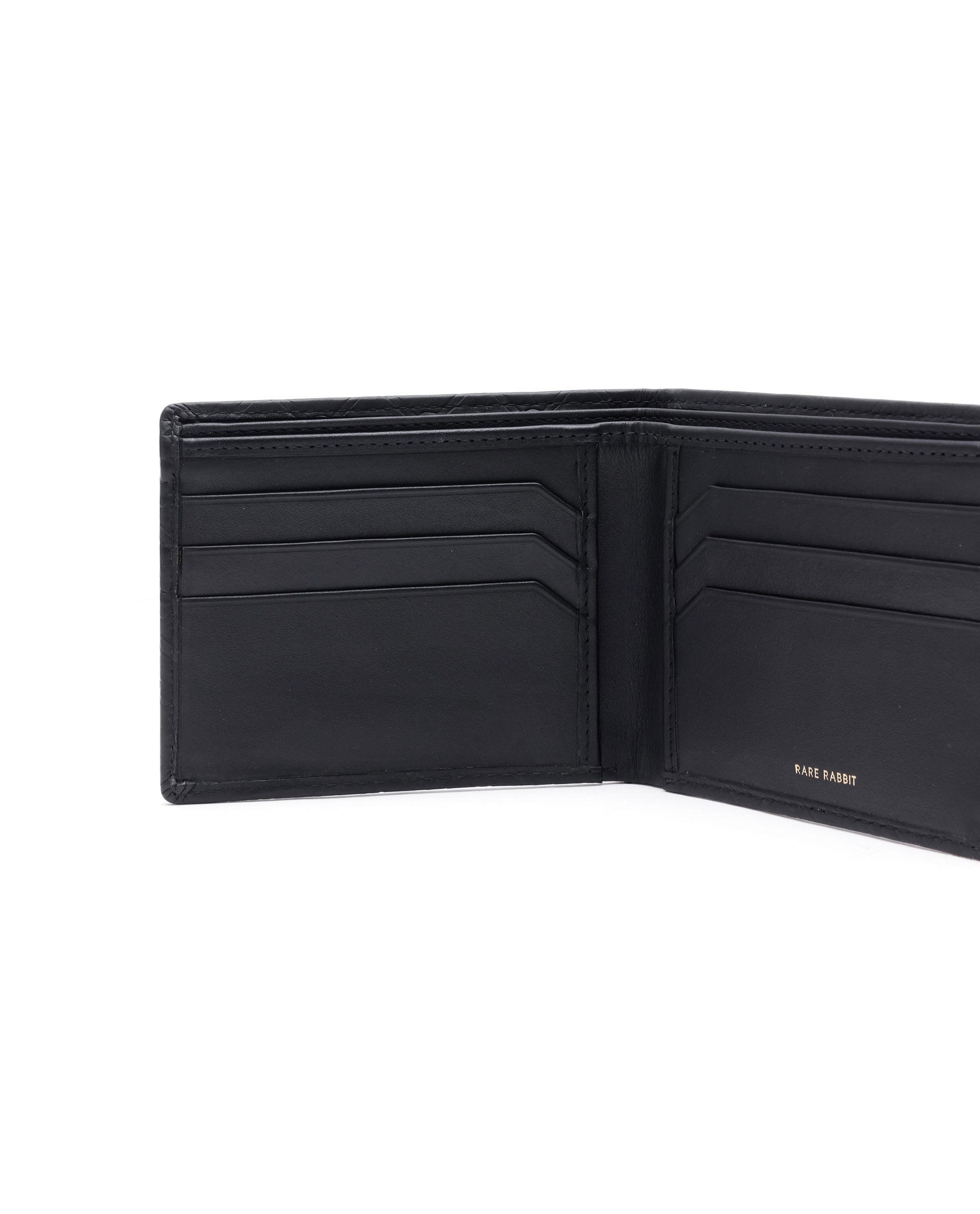 Rare Rabbit Men's Rhon Black Slim Bi Fold RFID Embossed Monogram Wallet