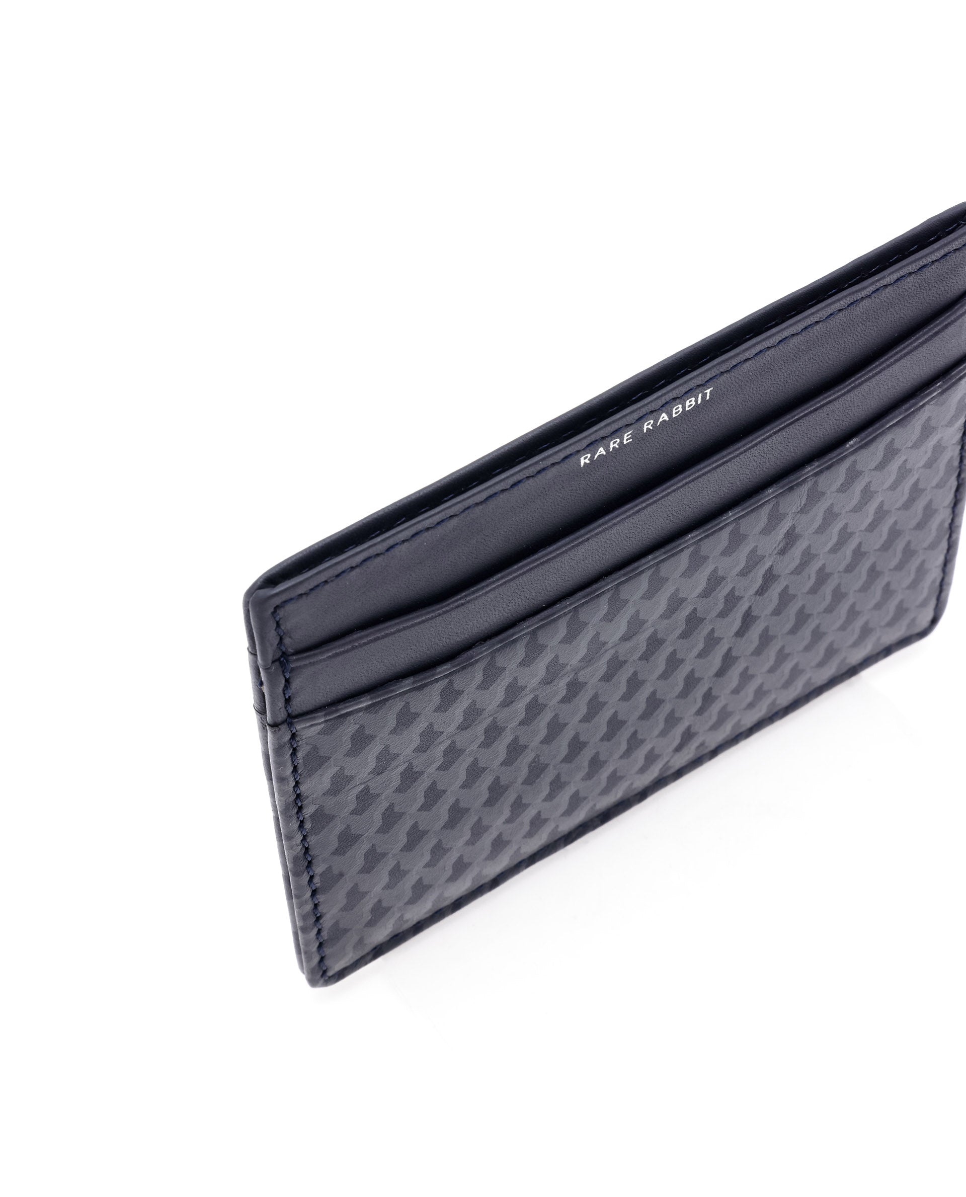 Rare Rabbit Mens Drac Blue Slim RFID Monogram Print Credit Card Holder