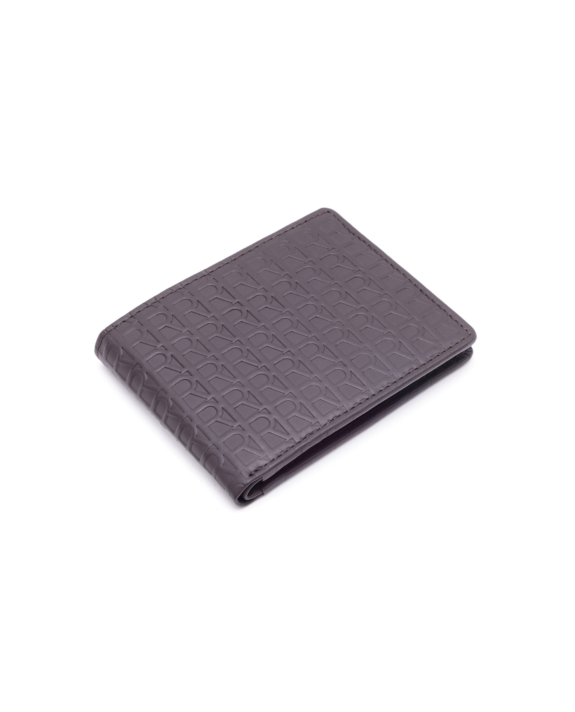 Rare Rabbit Men's Cali Brown Bi Fold Slim RFID Embossed Monogram Wallet