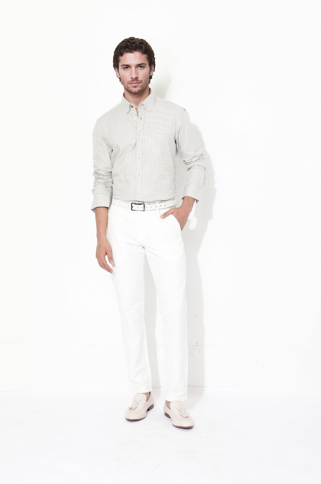 Rare Rabbit Mens Grino Grey Cotton Fabric Full Sleeve Regular Fit Gingham Checks Shirt