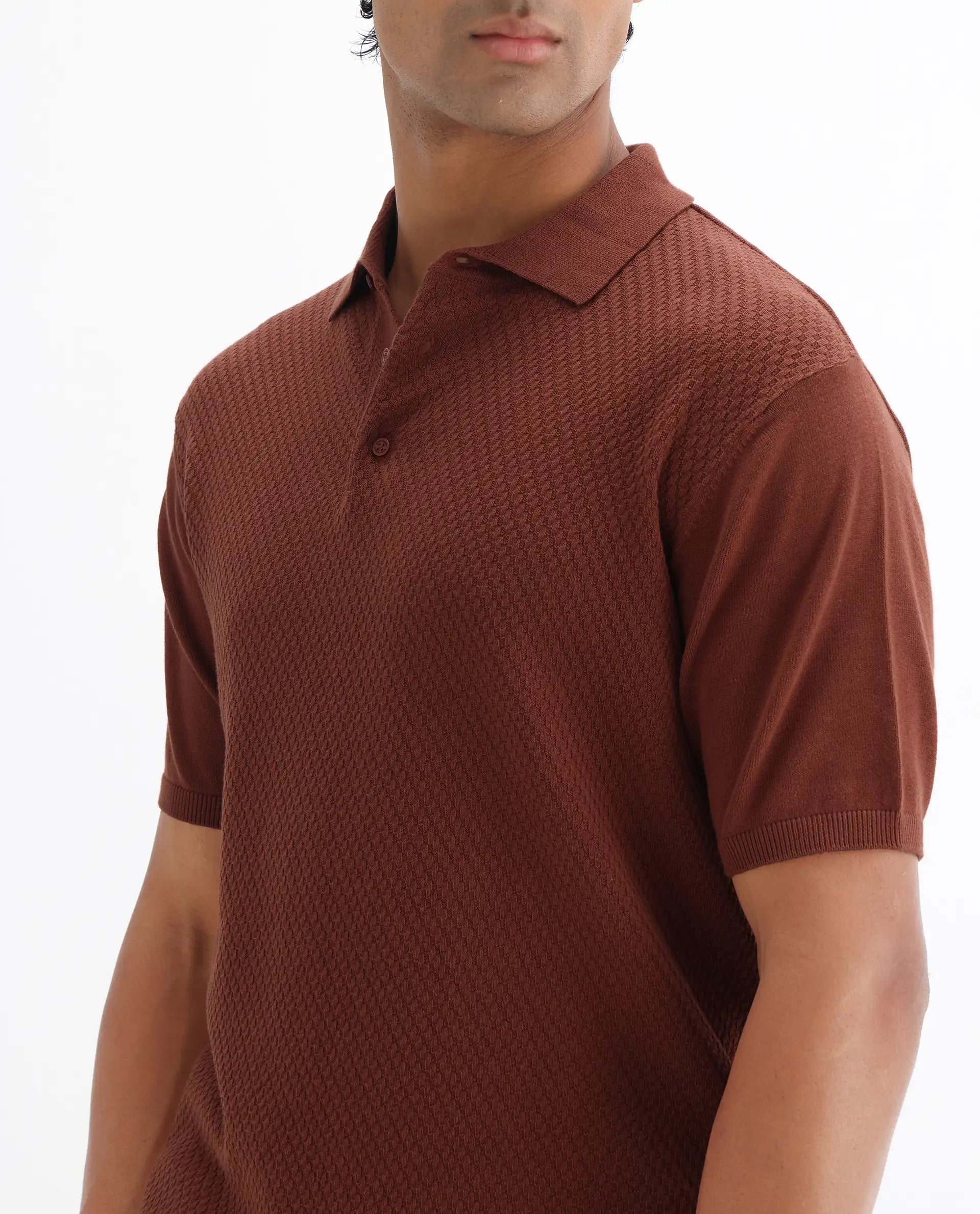 Rare Rabbit Men's Xas Rust Cotton Plain Regular Fit Half Sleeve Polo