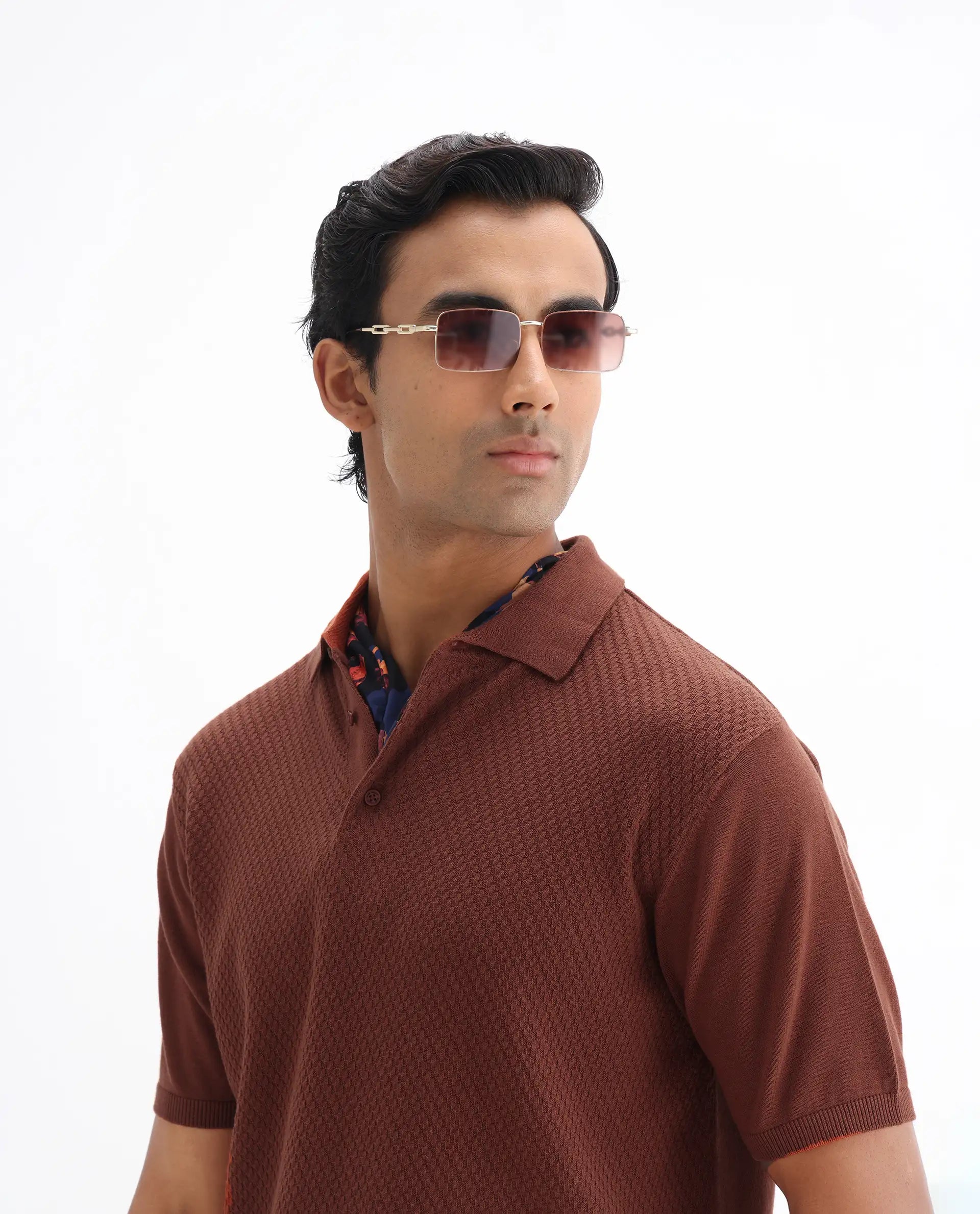 Rare Rabbit Men's Xas Rust Cotton Plain Regular Fit Half Sleeve Polo