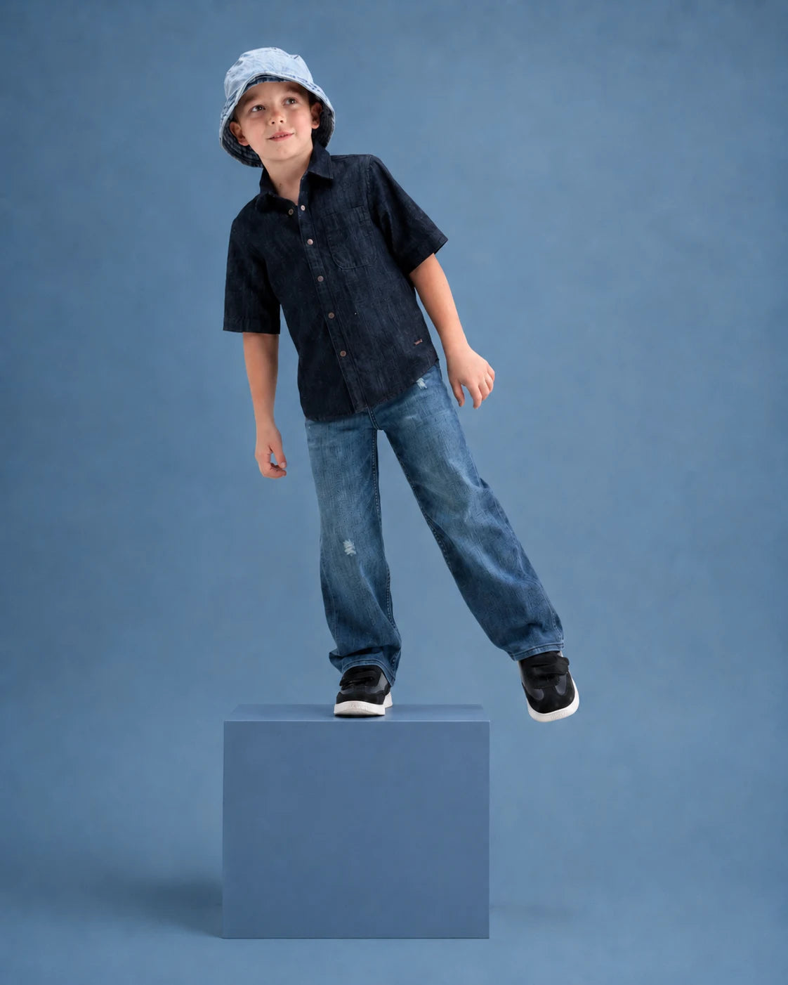 Rare Ones Kids Xavi-1 Dark Blue Cotton Blend Fabric Zipper Closure Relaxed Fit Jeans