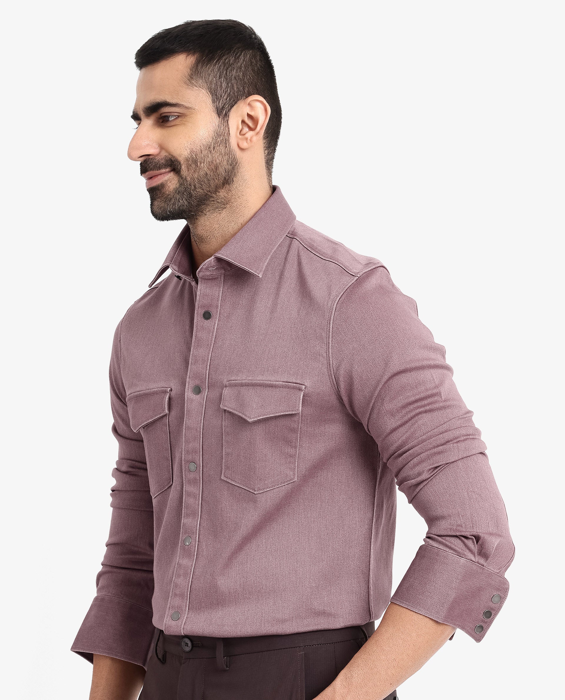Rare Rabbit Men Xenor Dusky Pink Full Sleeve Regular Fit Two Front Pocket Button Closure Twill Shirt