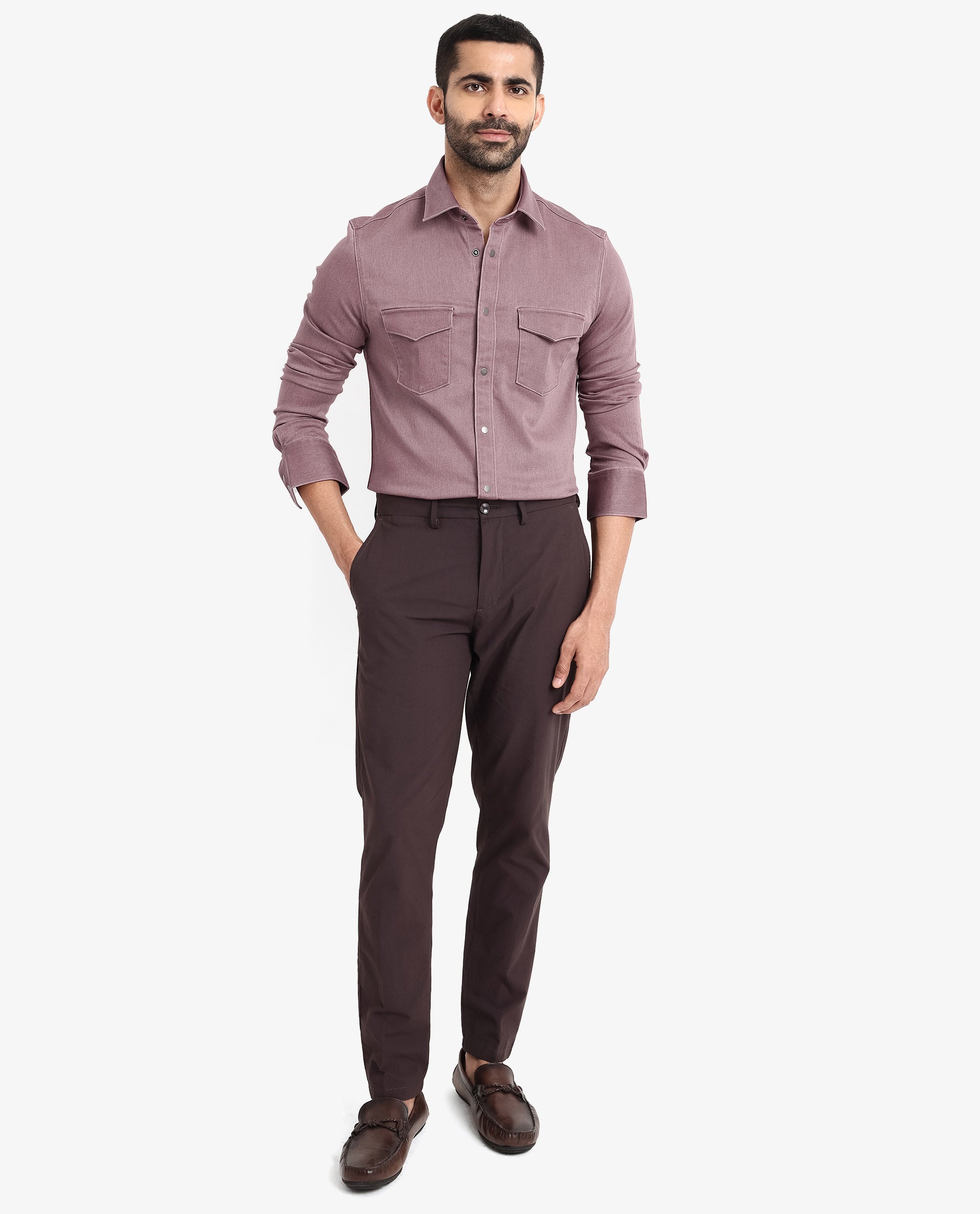 Rare Rabbit Men Xenor Dusky Pink Full Sleeve Regular Fit Two Front Pocket Button Closure Twill Shirt
