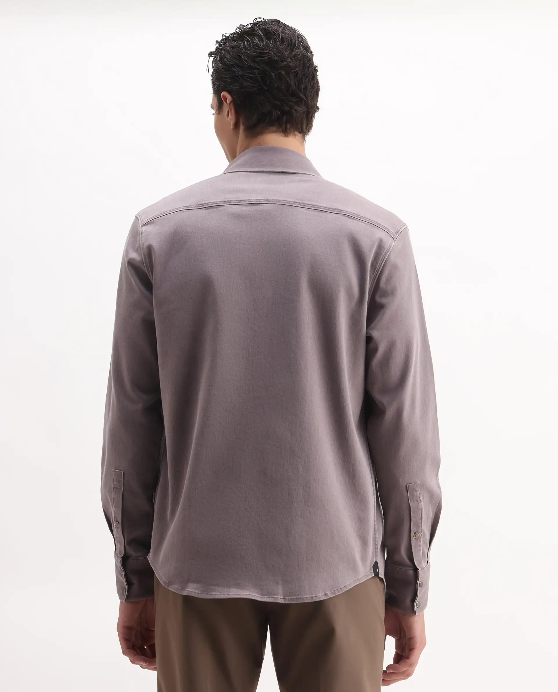 Rare Rabbit Men's Xenor 25 Dusky Purple Cotton Plain Regular Fit Full Sleeve Collared Shirt