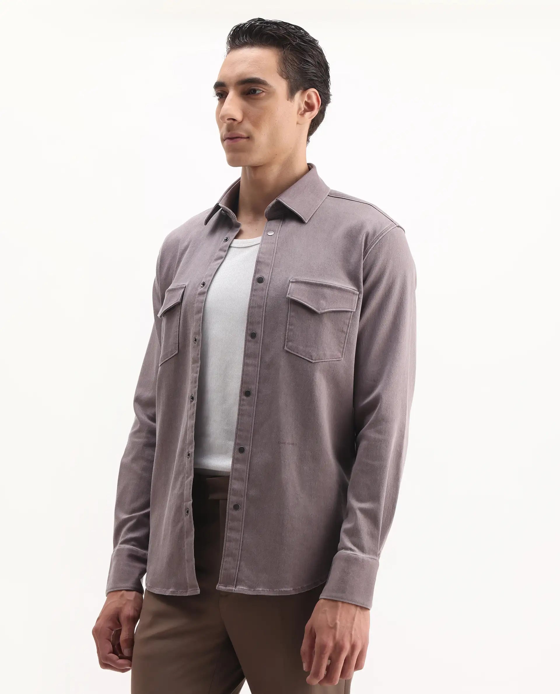 Rare Rabbit Men's Xenor 25 Dusky Purple Cotton Plain Regular Fit Full Sleeve Collared Shirt